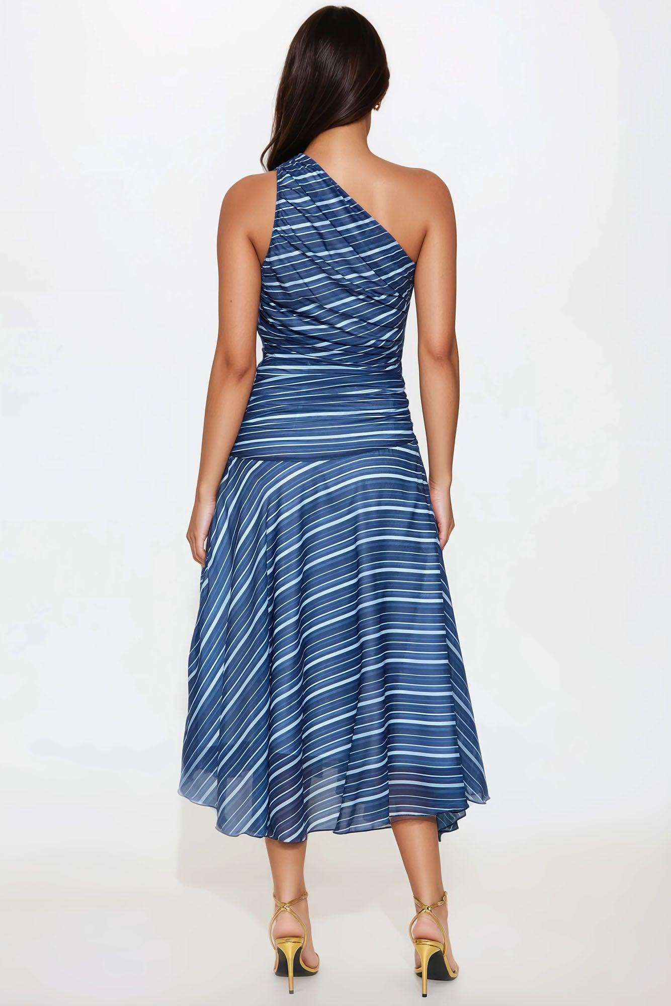 Carpe Diem Striped Chiffon Midi Dress - Navy/combo Product Image