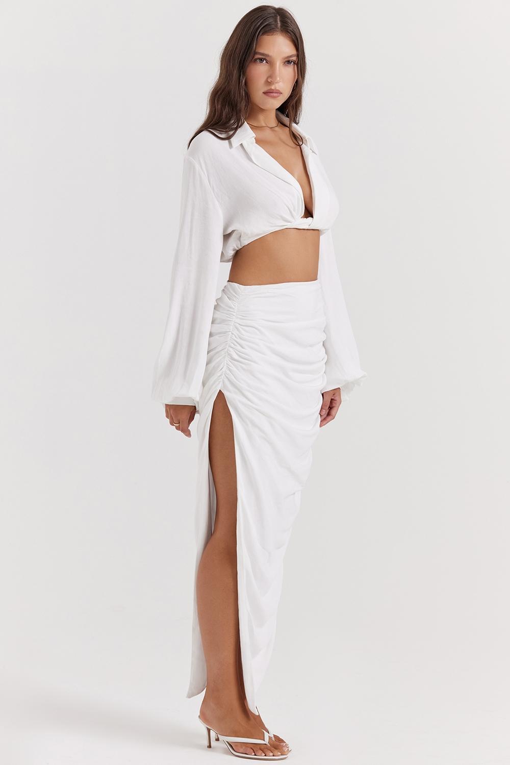 Loie  white gathered maxi skirt Product Image