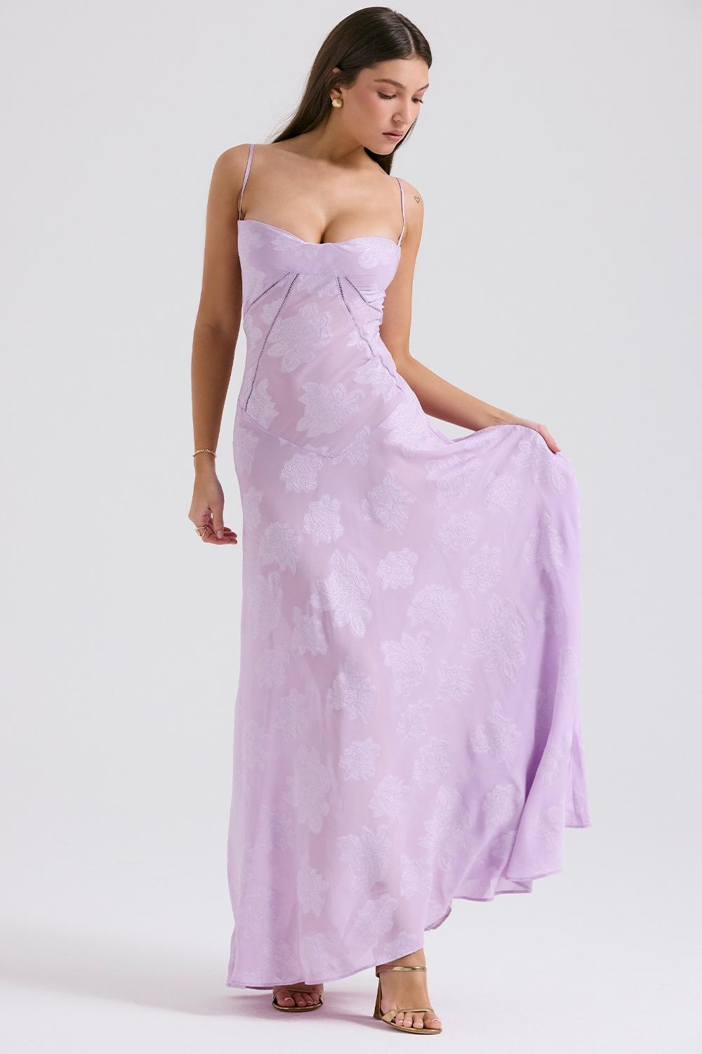 Seren  orchid floral lace back maxi dress Product Image