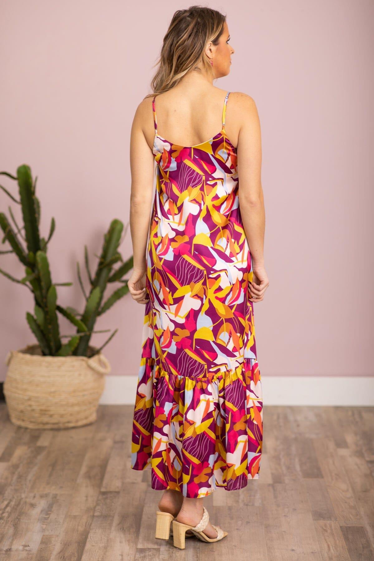 Raspberry and Yellow Tropical Print Maxi Dress Product Image