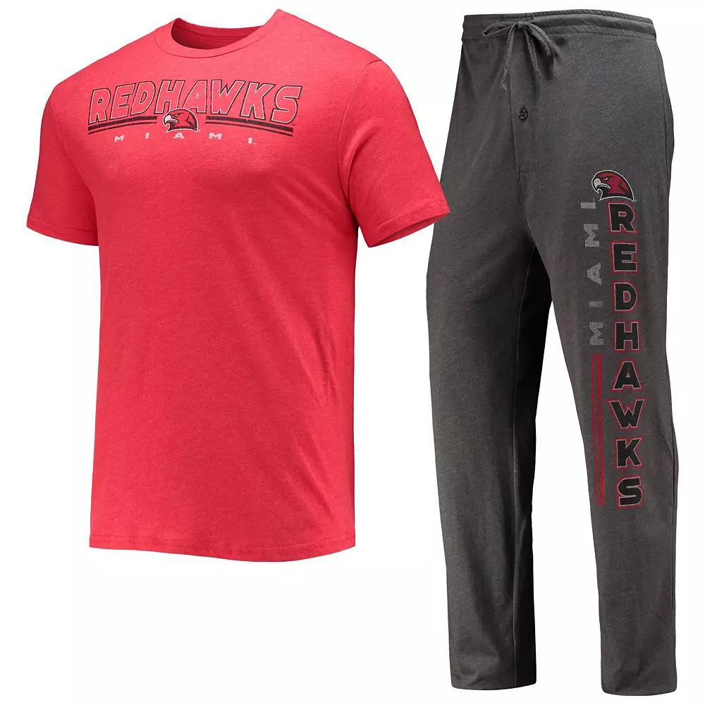 Men's Concepts Sport Heathered Charcoal/Red Miami University RedHawks Meter T-Shirt & Pants Sleep Set,  Product Image