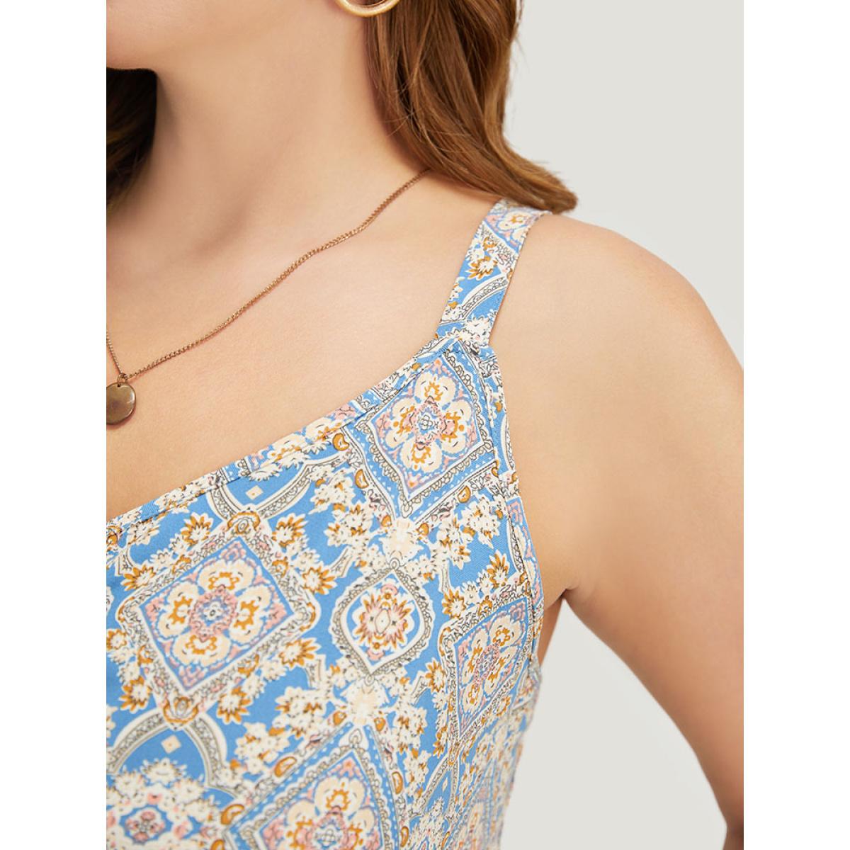 Plus Size Bandana Knotted Pocket Ruffle Hem Empire Waist Cami Dress Multicolor Women Vacation Adjustable Straps V-neck Sleeveless Curvy Midi Dress BloomChic 18-20/2X Product Image