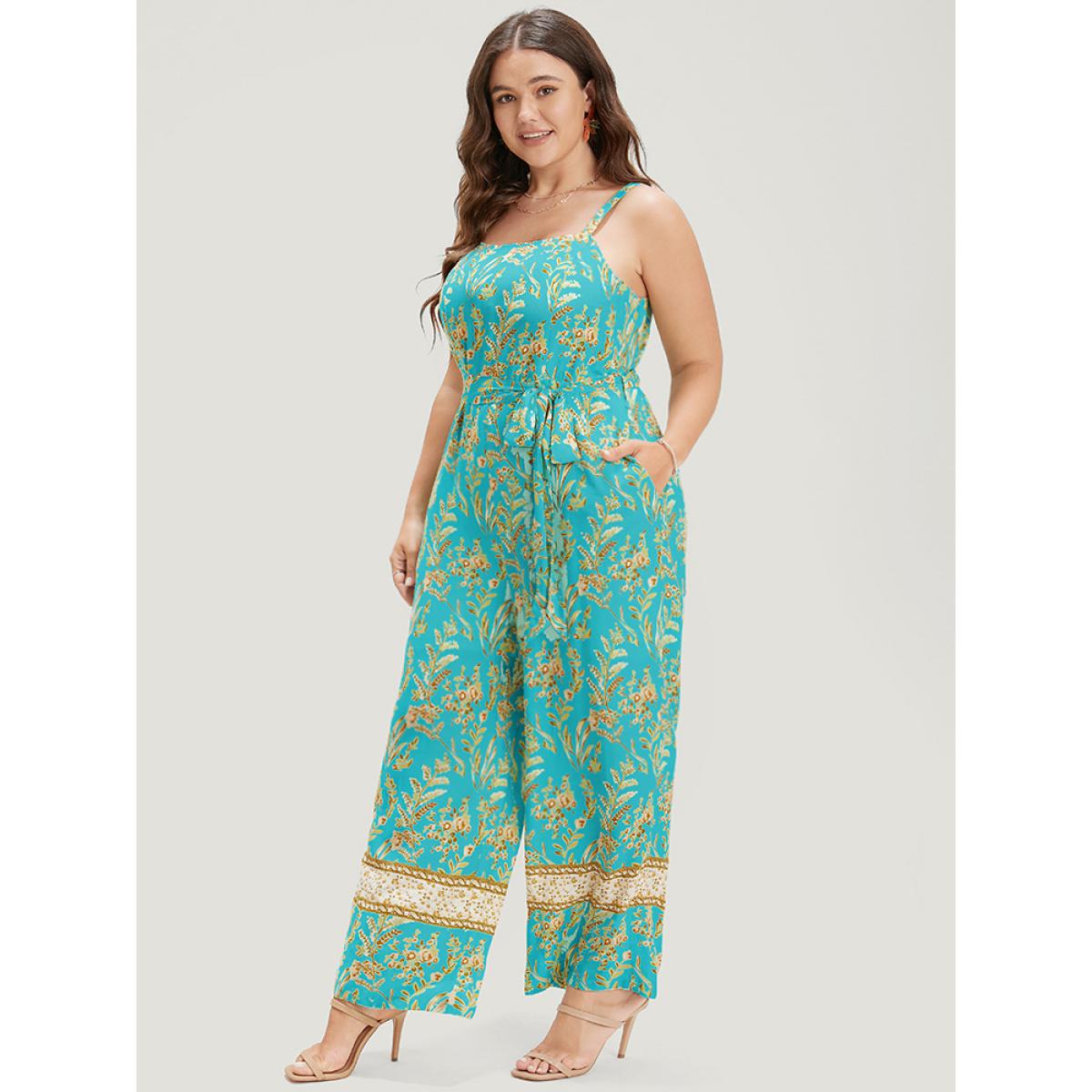 Plus Size Arctic Bandana Print Belt Pocket Spaghetti Strap Jumpsuit Women Vacation Sleeveless Spaghetti Strap Dailywear Loose Jumpsuits BloomChic 14-16/1X Product Image