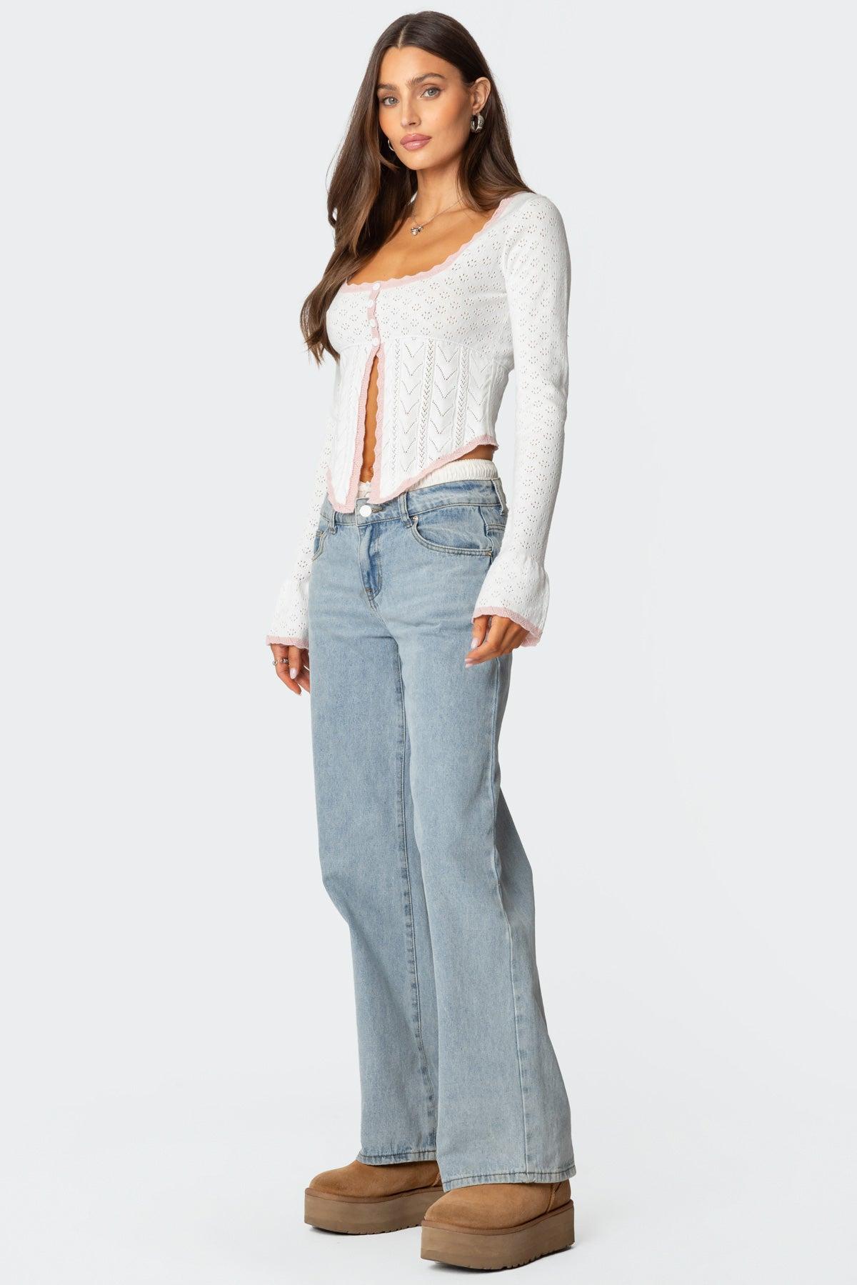 Abbie Split Front Pointelle Top Product Image