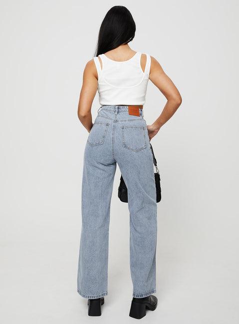 Nicolo High Rise Straight Leg Jeans Light Blue Wash Product Image