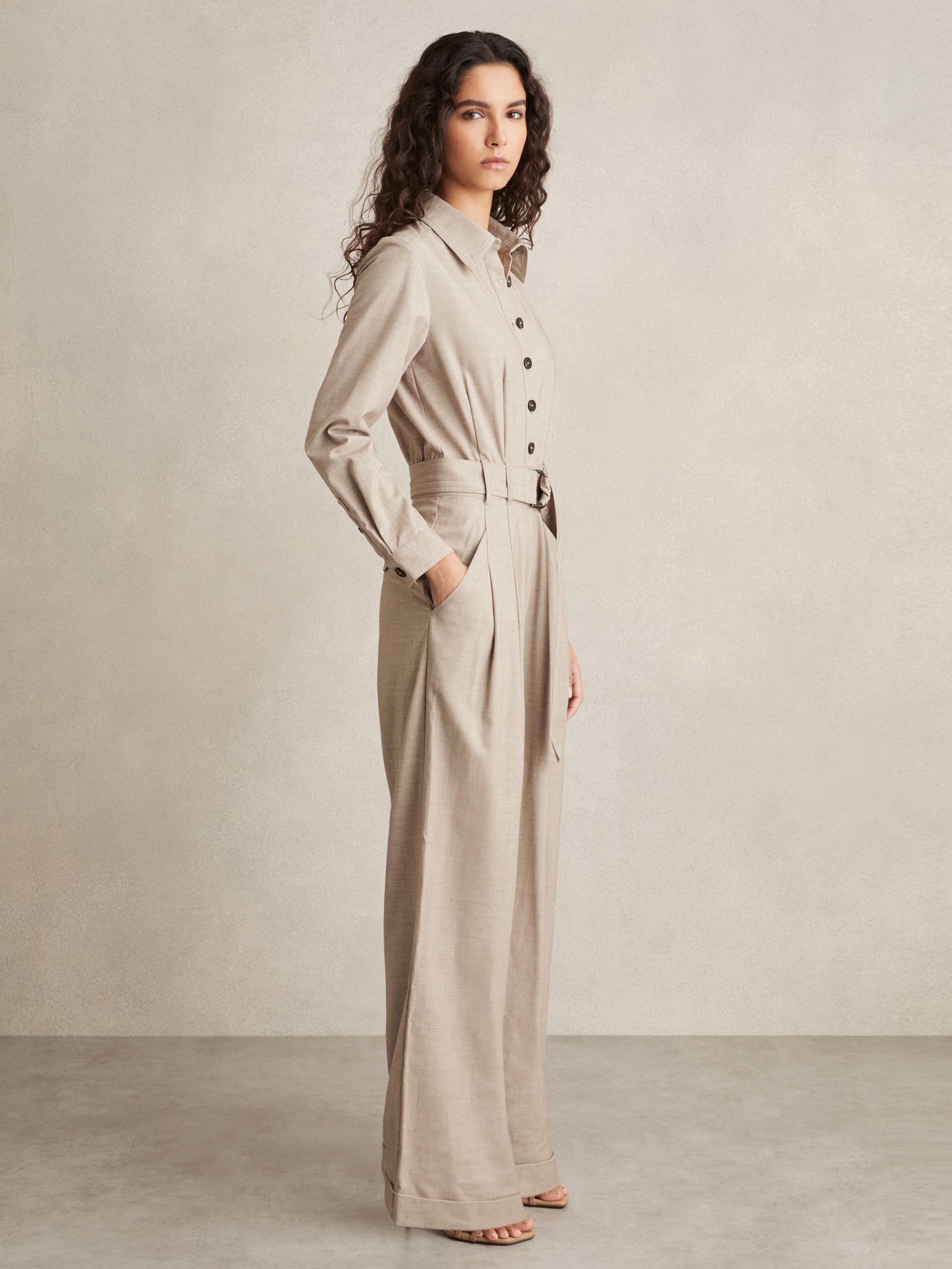 Tailored Wide Leg Jumpsuit in Neutral Product Image