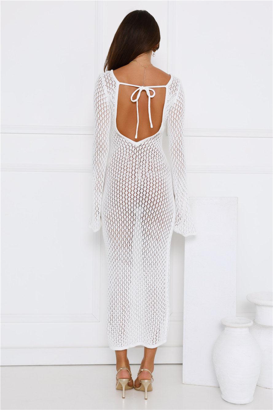 Sailing Into Sunset Knit Long Sleeve Maxi Dress White Product Image