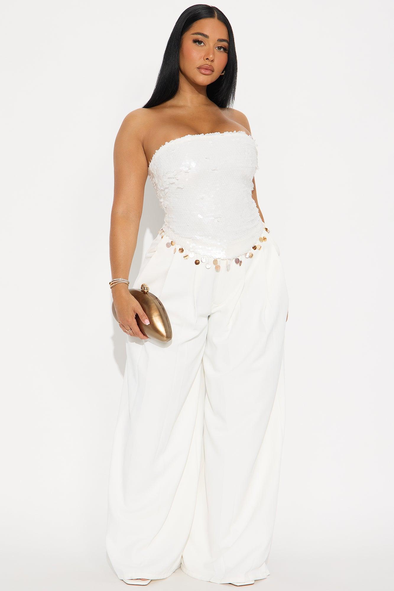 Never Settle Sequin Top - White Female Product Image