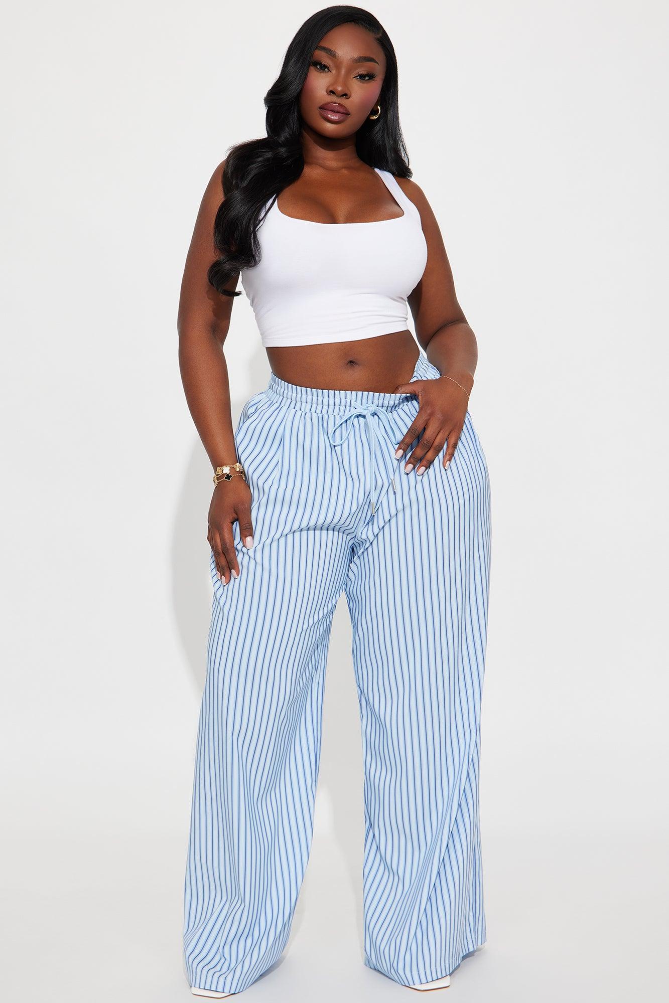 Timothy Striped Wide Leg Pant - Light Blue Product Image