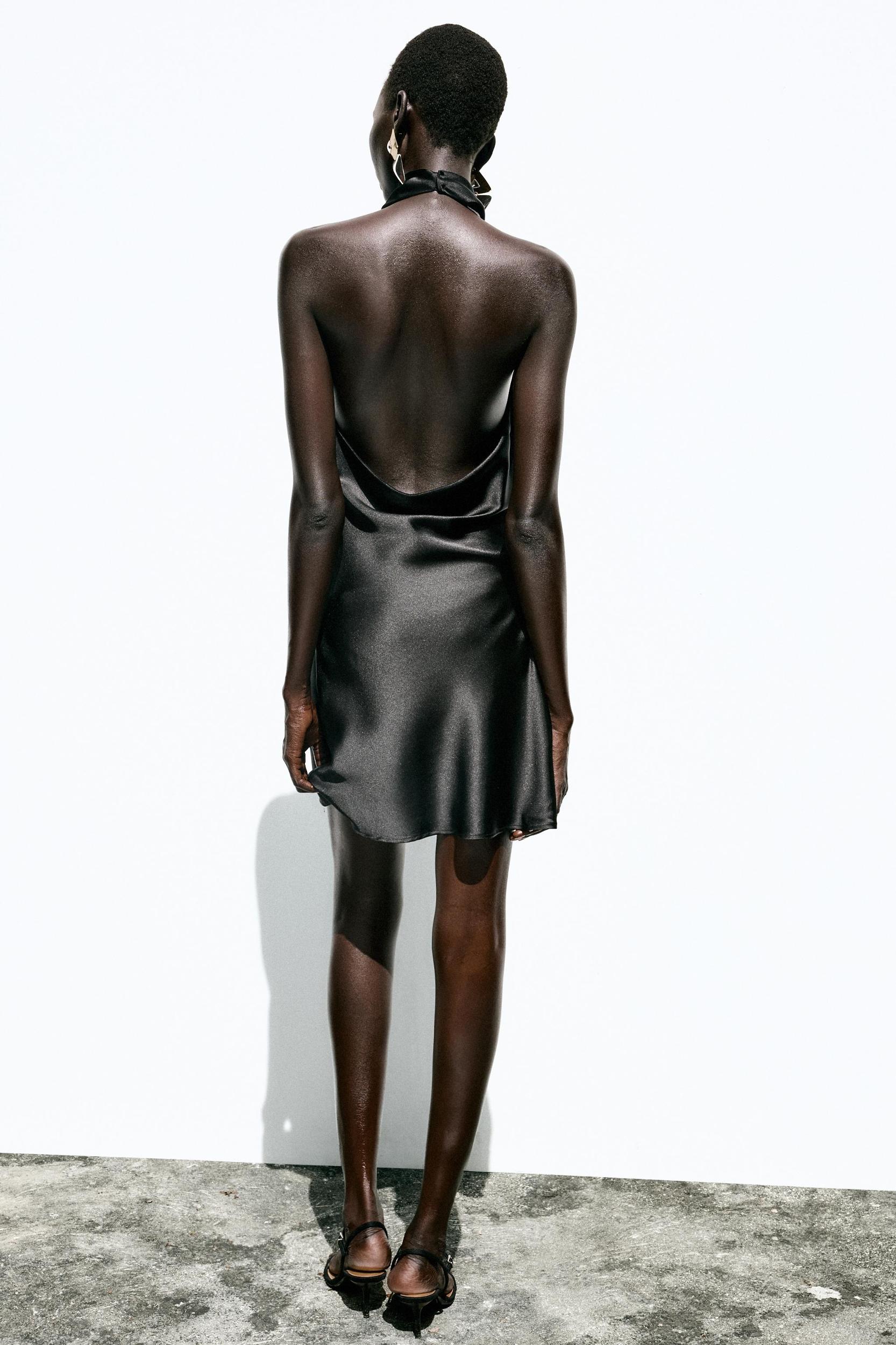 SATIN HALTER MINI DRESS Product Image