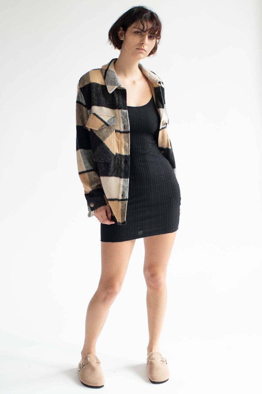 Oversized Black & Tan Plaid Jacket Product Image