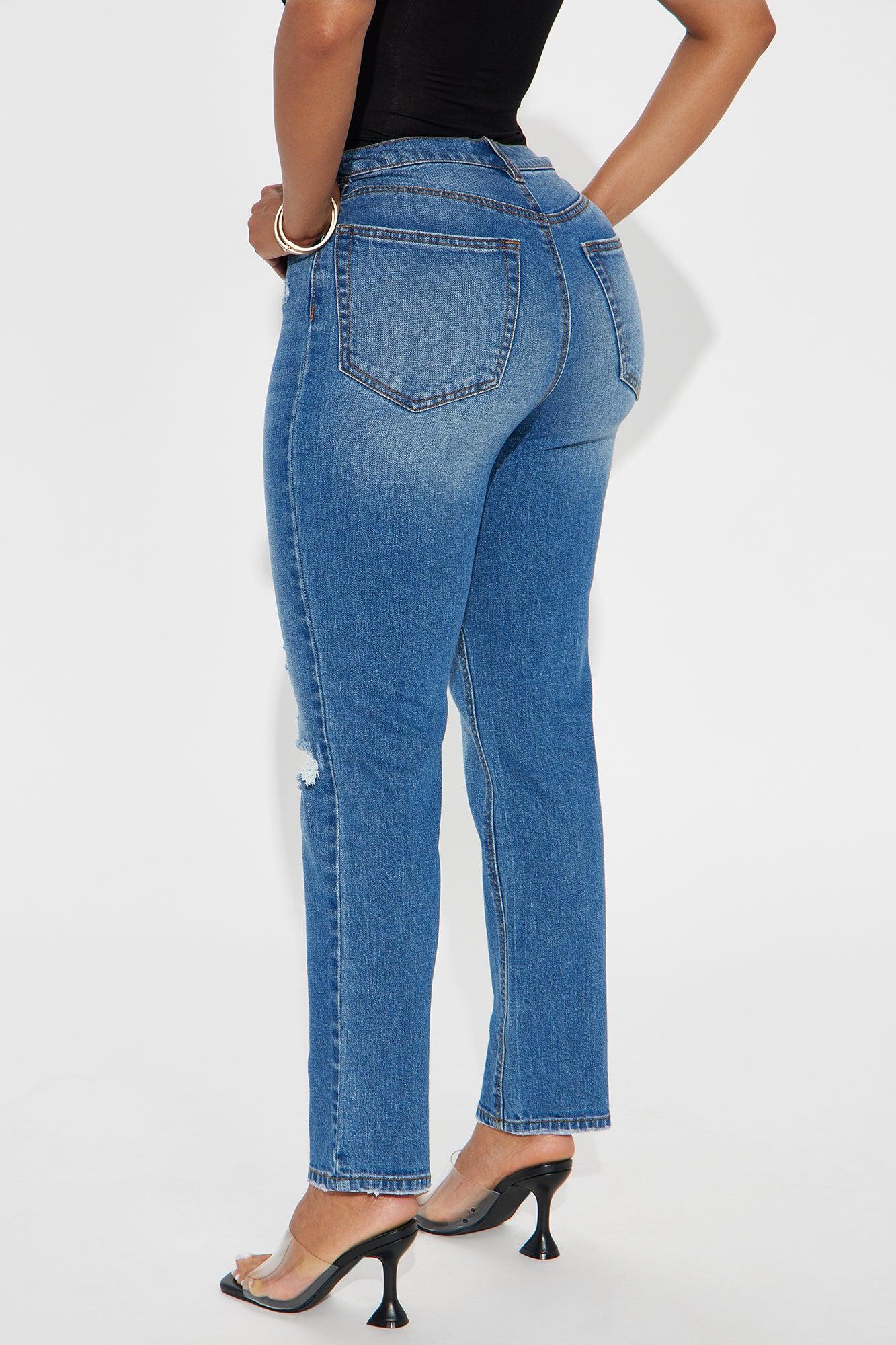 Crowd Pleaser Ripped Ankle Slim Straight Jeans - Medium Wash Female Product Image