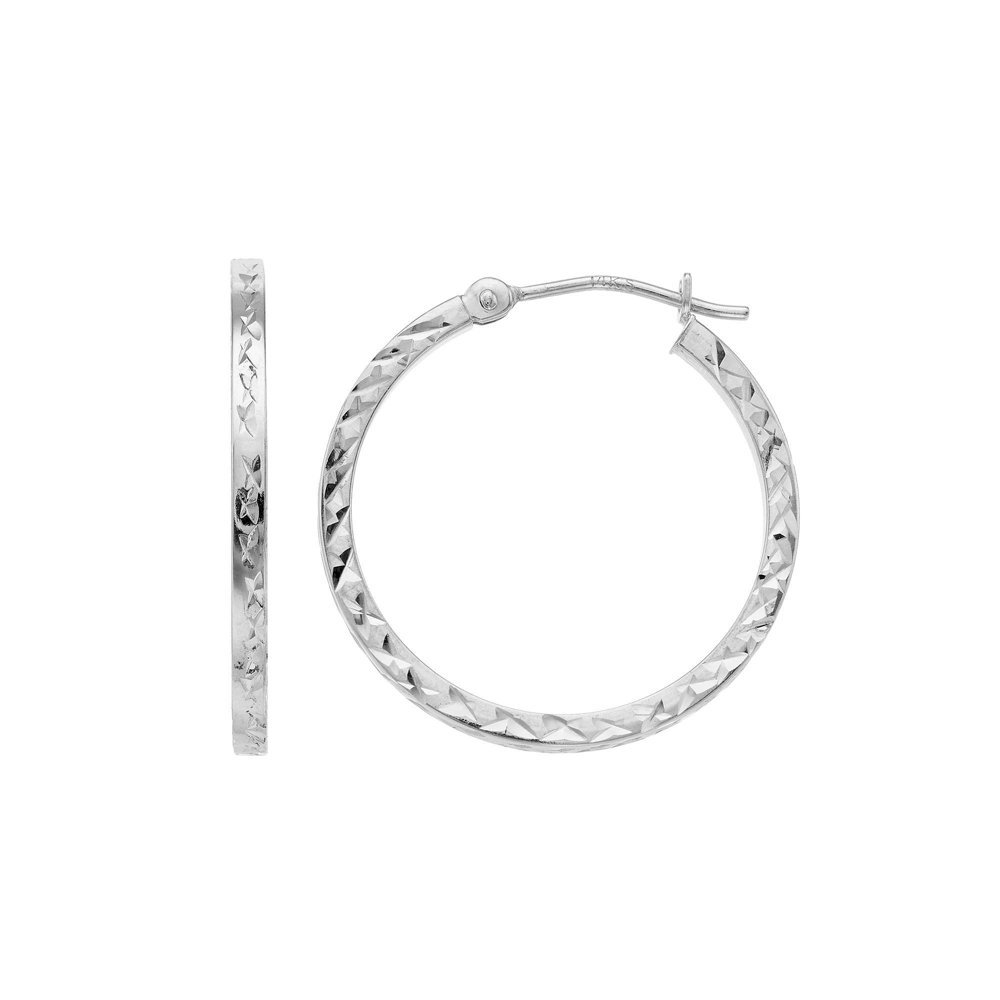 Forever 14K White Gold Textured Hoop Earrings, Women's, 14k Whgold Product Image
