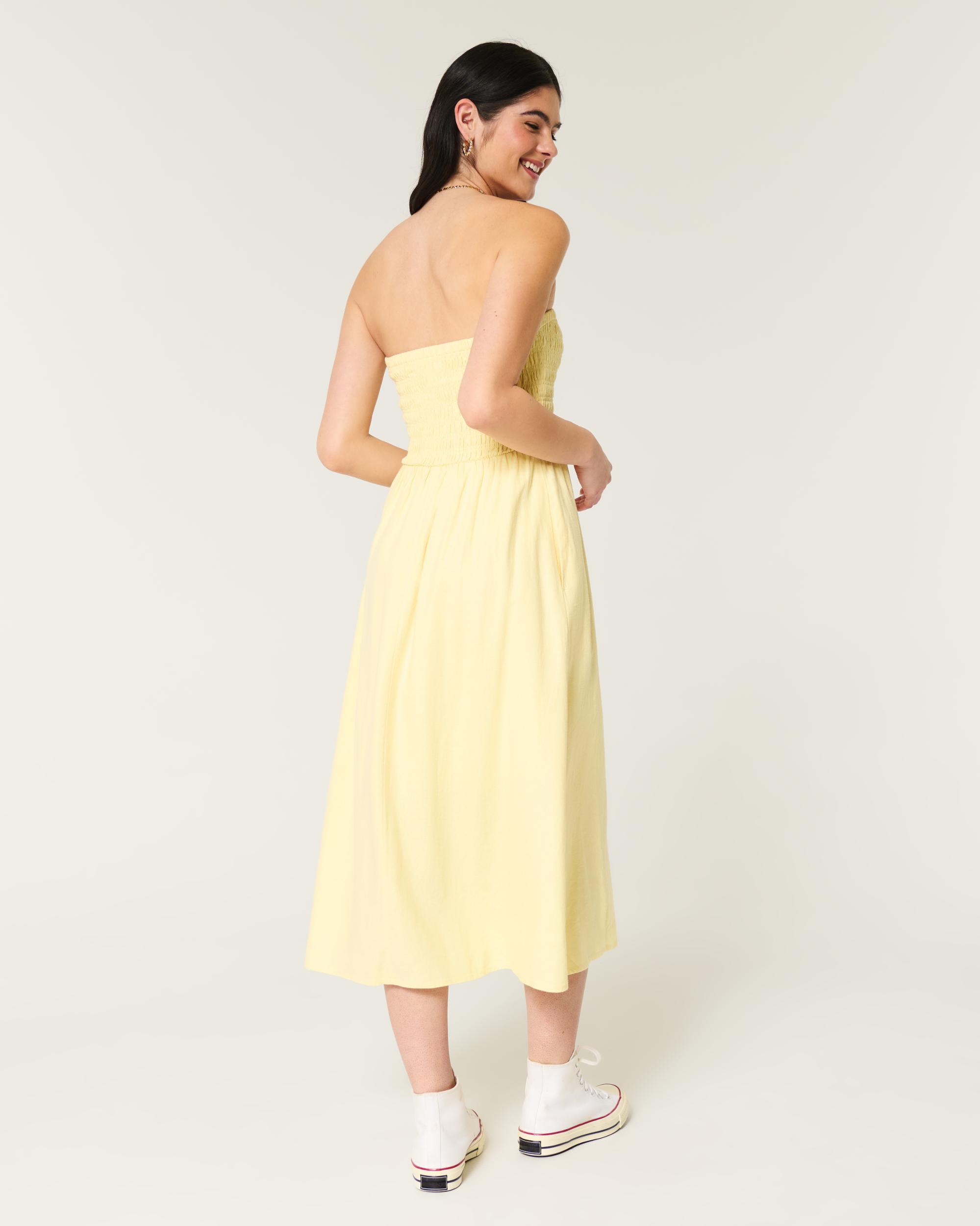 Strapless Linen-Blend Midi Dress Product Image