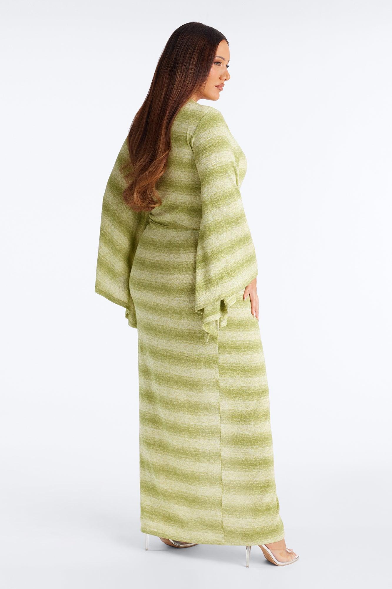 Keep It Cute Bell Sleeve Sweater Maxi Dress - Green Female Product Image