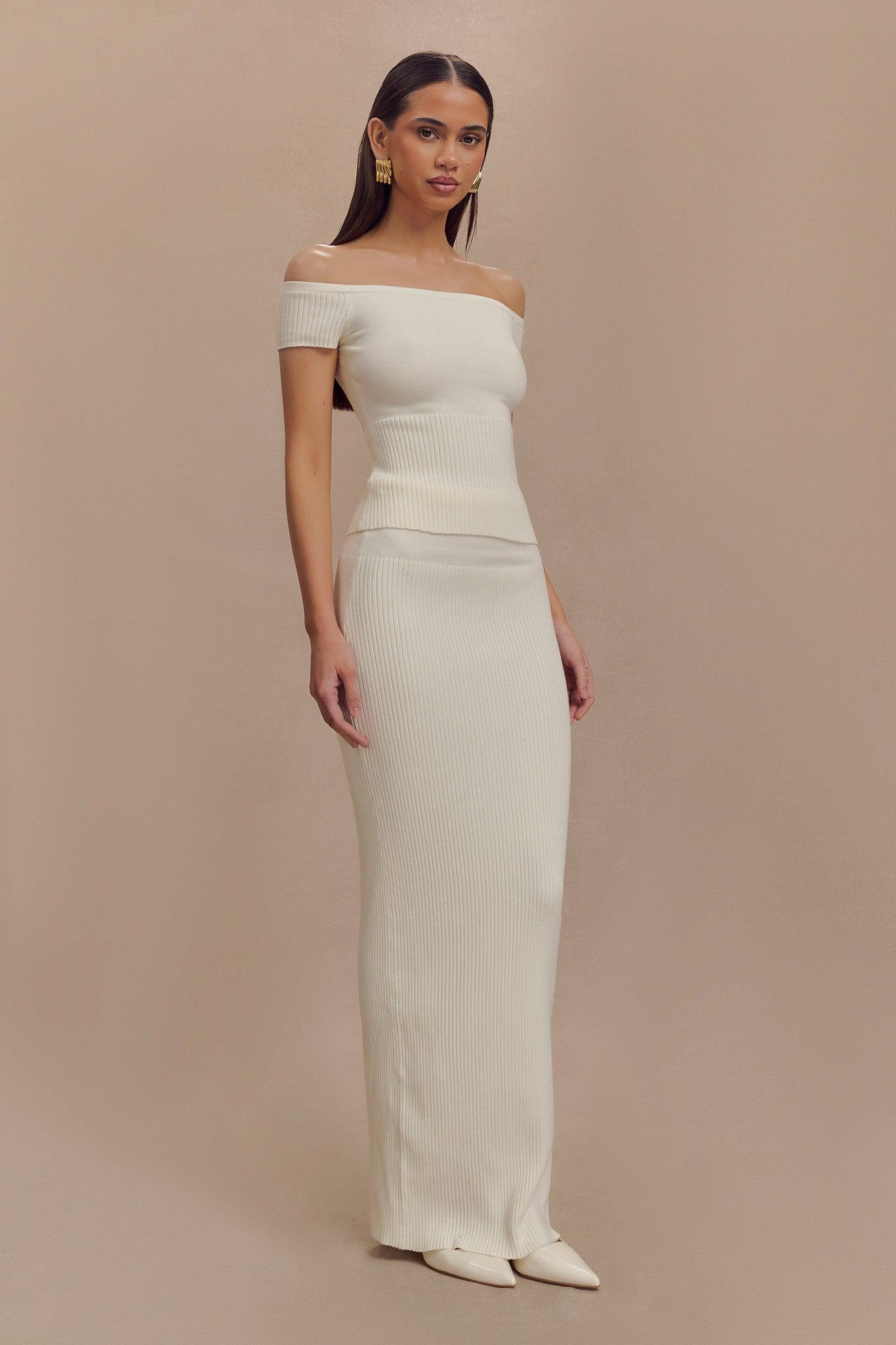 Mathilde Ribbed Knit Maxi Skirt - Ivory Product Image