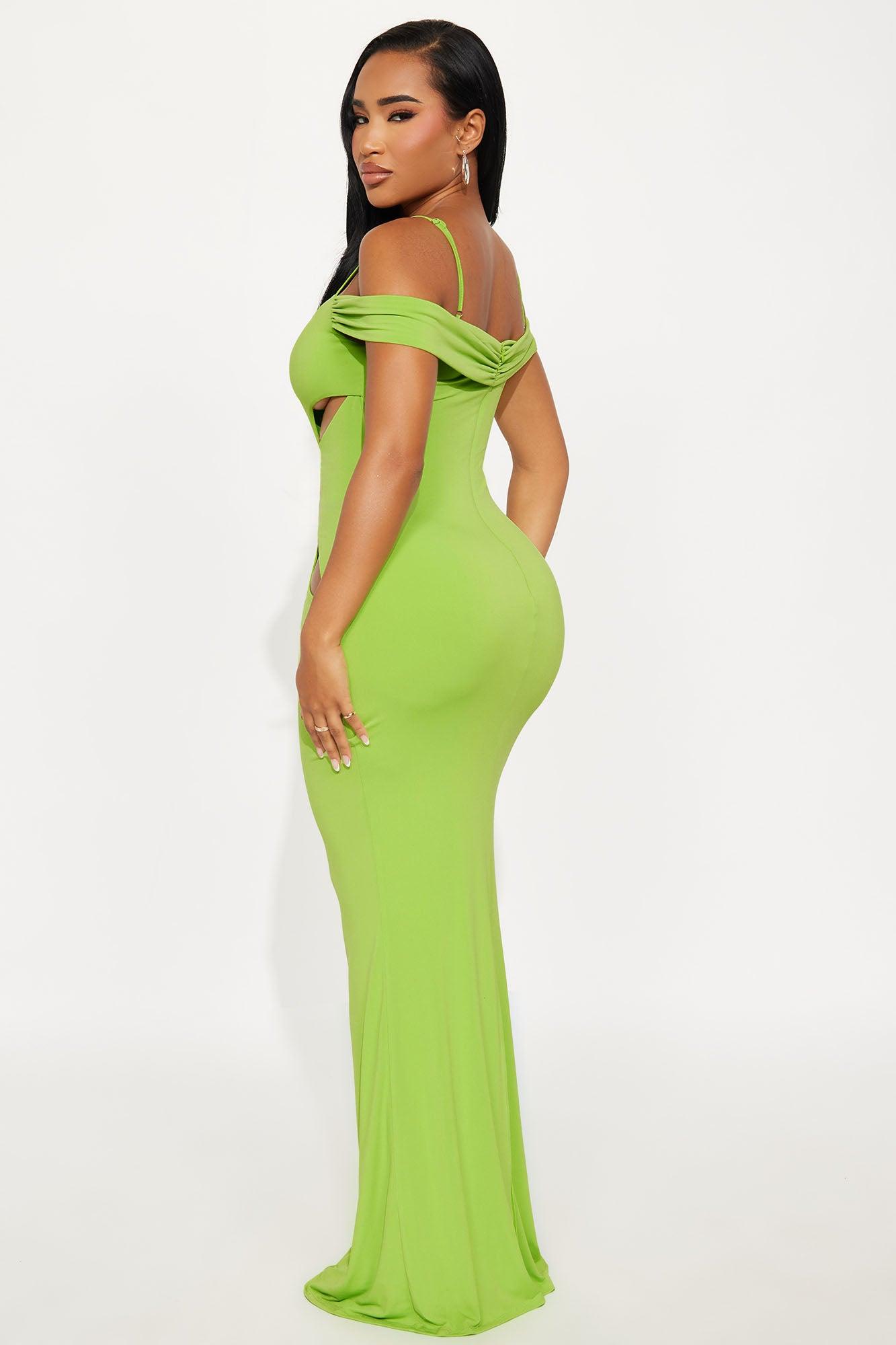 Real Attitude Cut Out Maxi Dress - Chartreuse Female Product Image