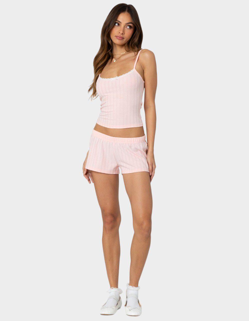 EDIKTED Irene Low Rise Pointelle Micro Shorts - PINK Product Image