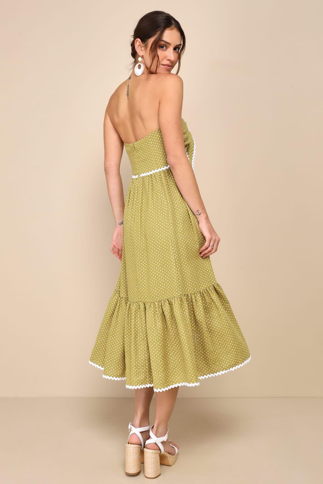 Delightful Design Light Green Polka Dot Midi Dress With Pockets Product Image