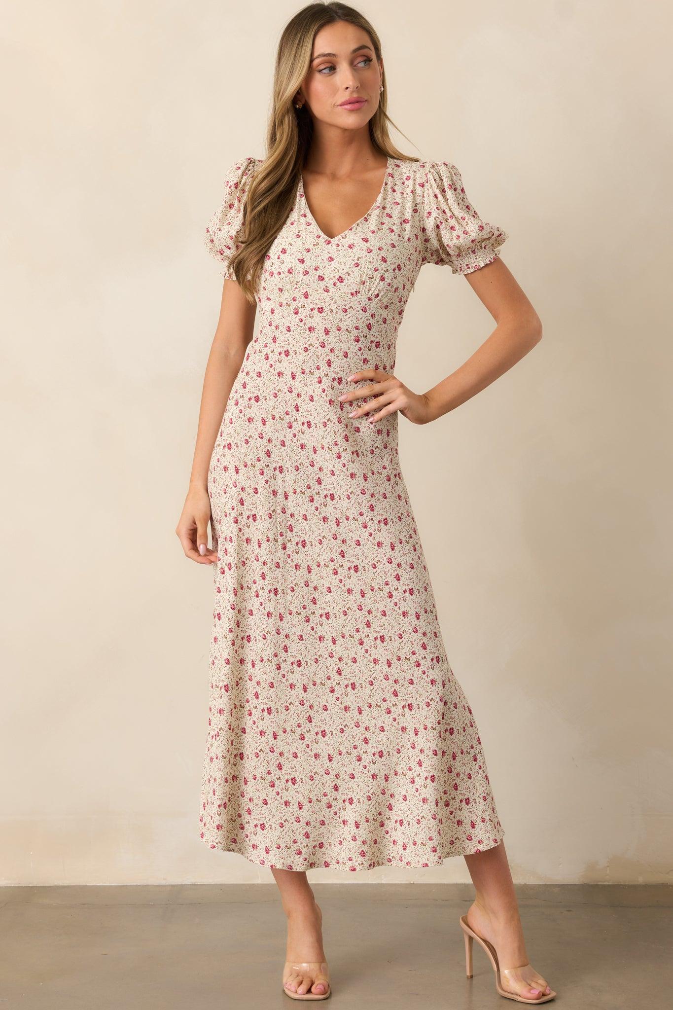 Where We Belong Dusty Pink Floral Short Sleeve Maxi Dress Product Image