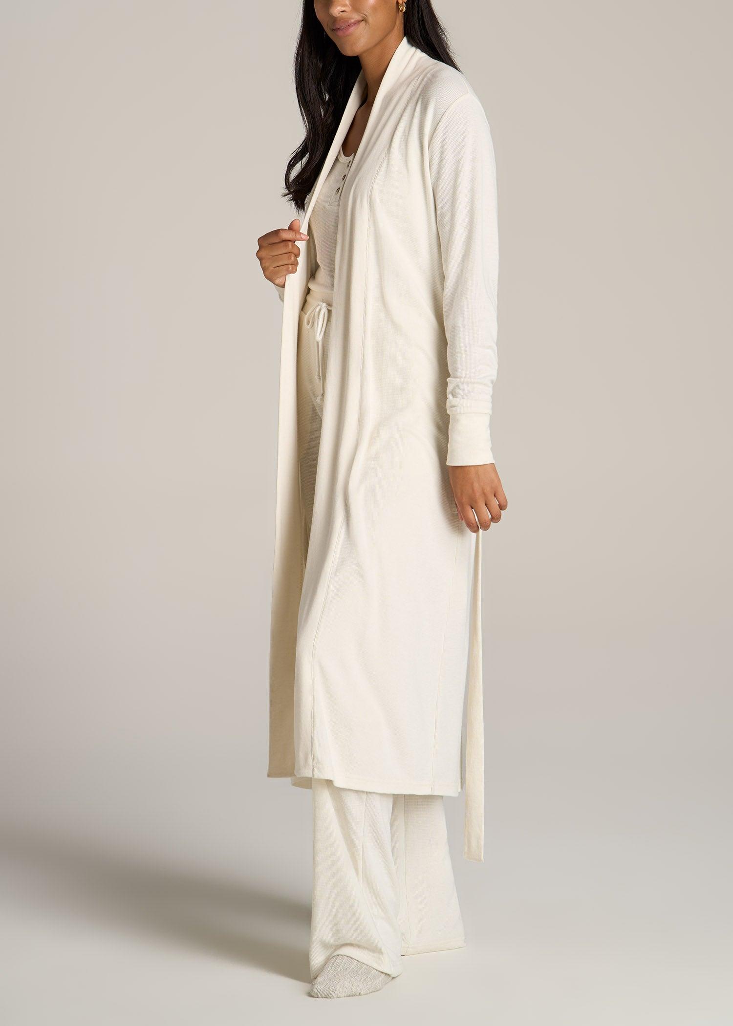 Waffle Lounge Robe for Tall Women in White Alyssum Female Product Image
