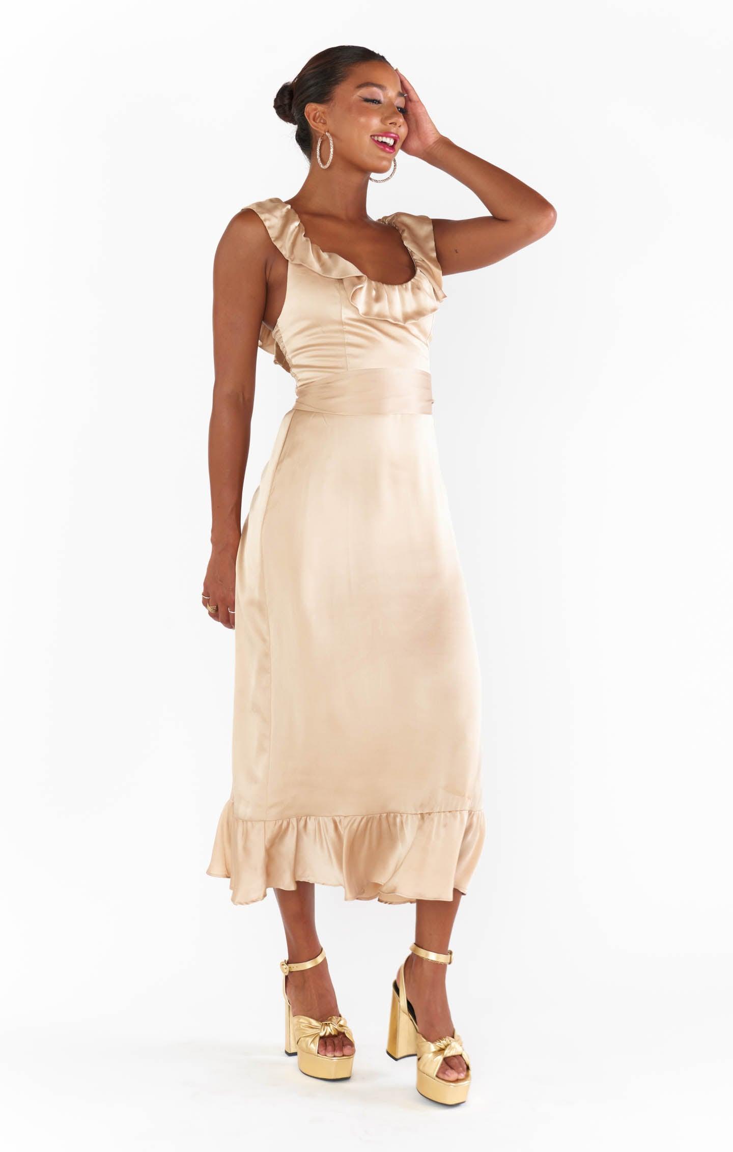 Alexis Midi Dress ~ Champagne Luxe Satin Product Image