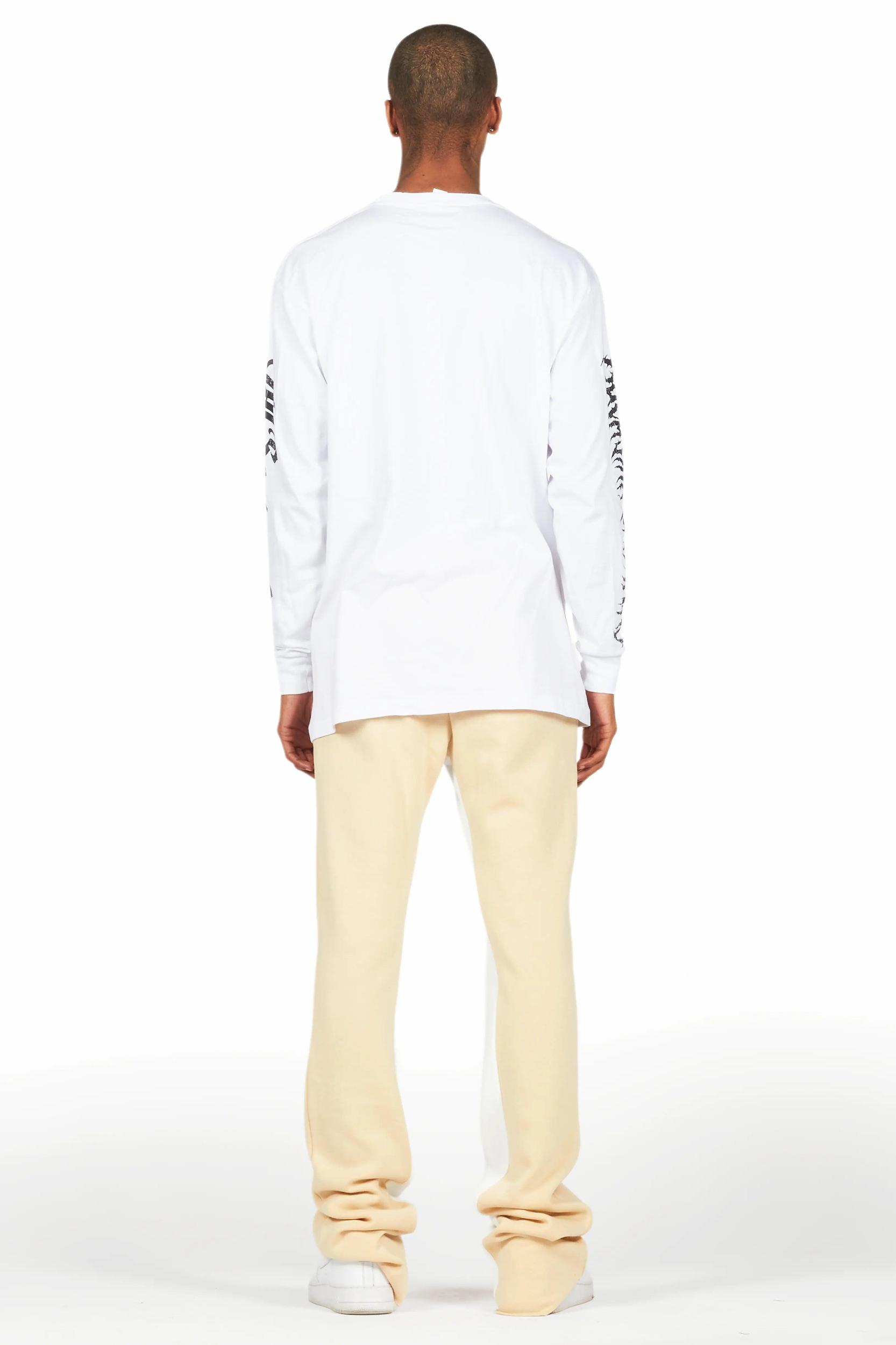 All Seeing Eyes White/Beige Long Sleeve T-Shirt/Baggy Pant Set Male Product Image