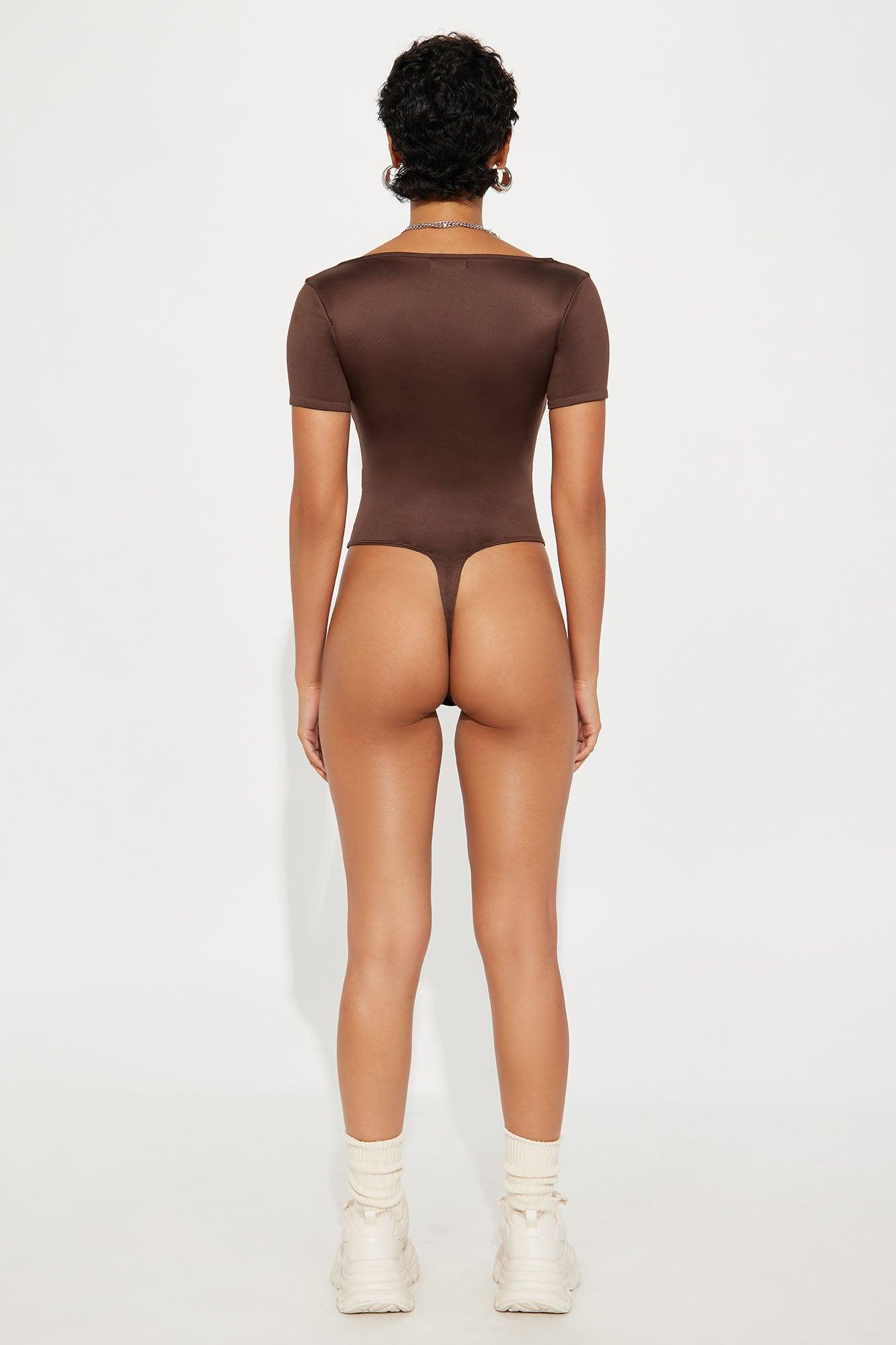 Contour Double Lined Short Sleeve Scoop Neck Bodysuit - Chocolate Female Product Image