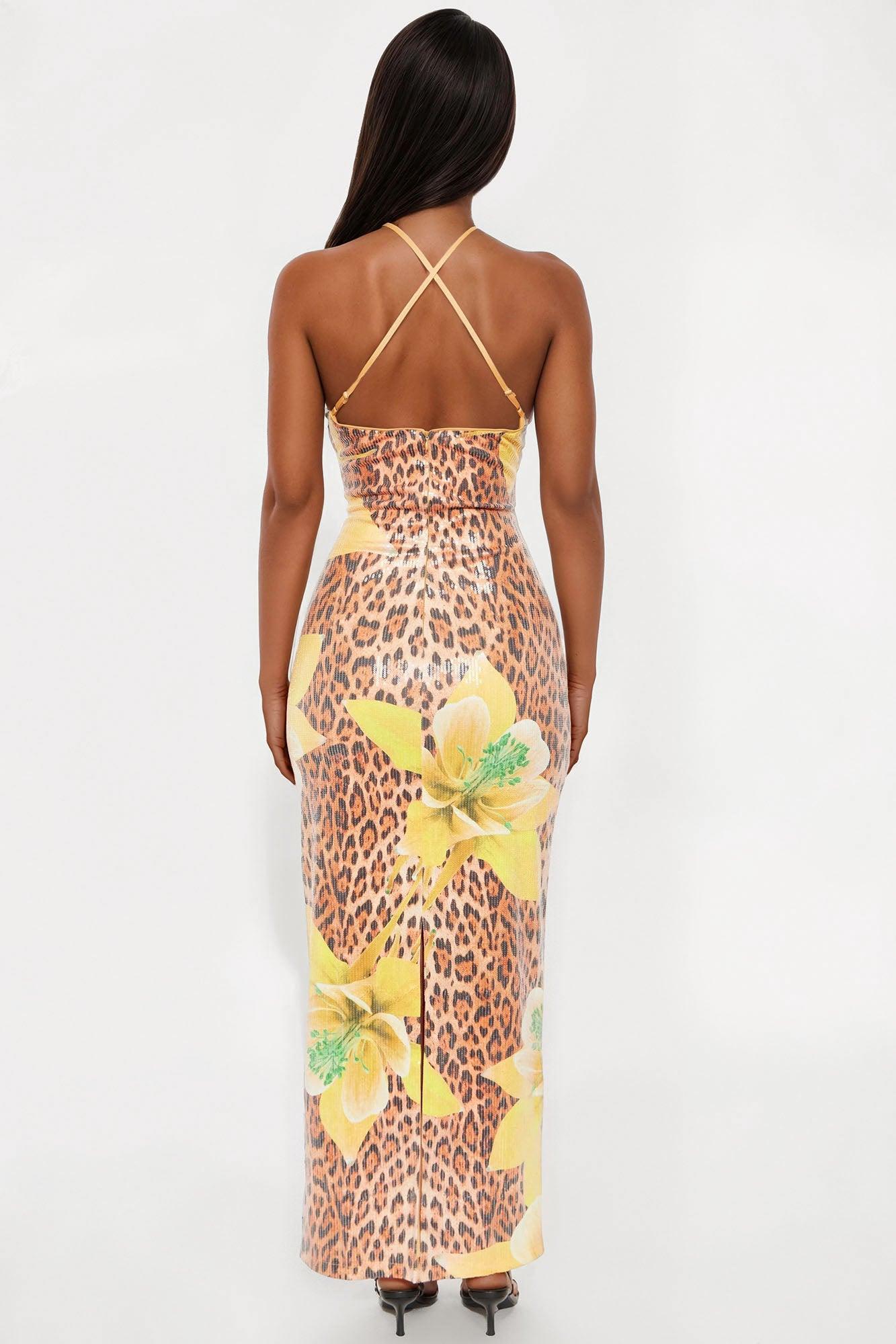 Reyna Sequin Leopard Maxi Dress - Leopard Female Product Image