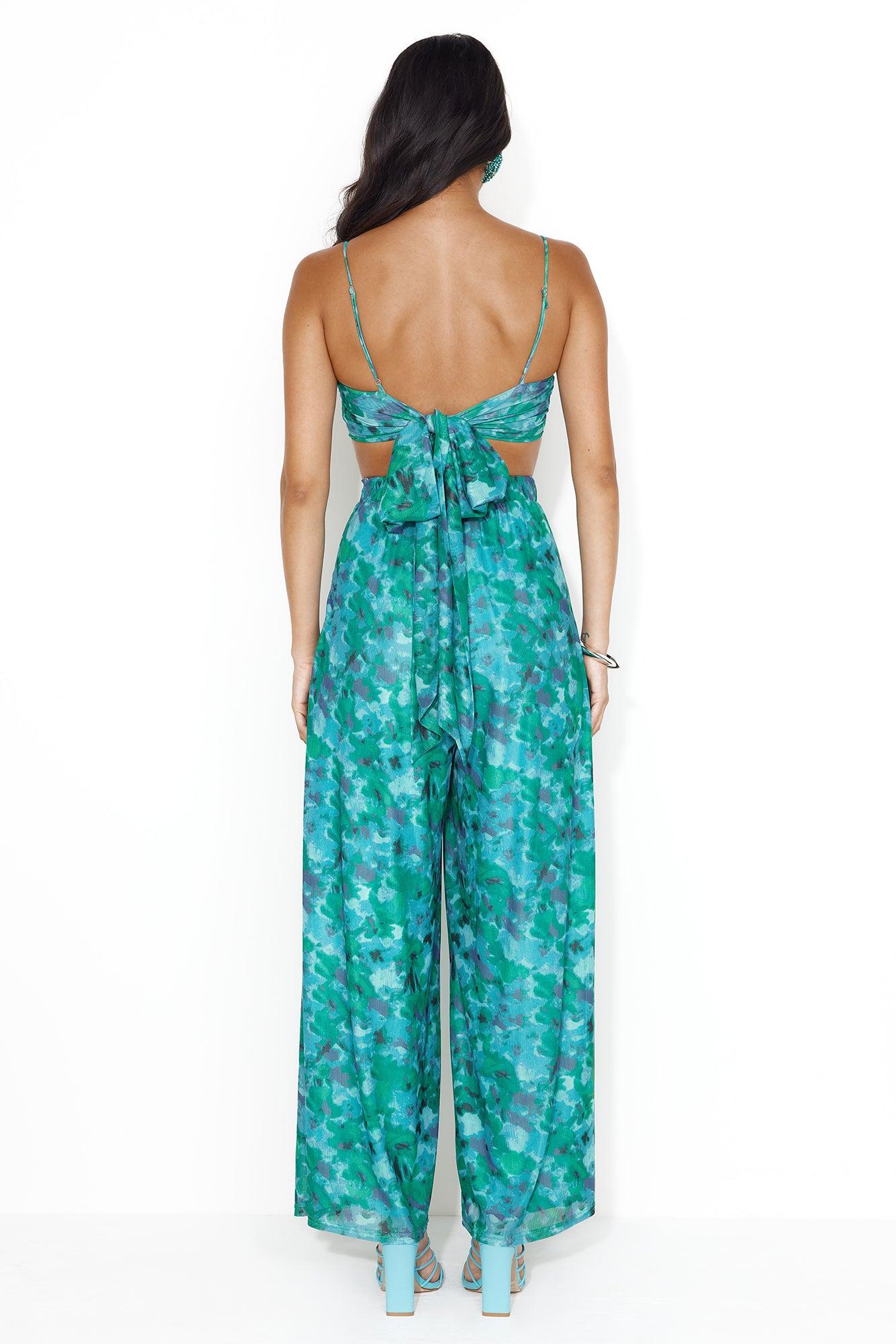 Tropical Rainforest Mesh Wide Leg Pants Green Product Image