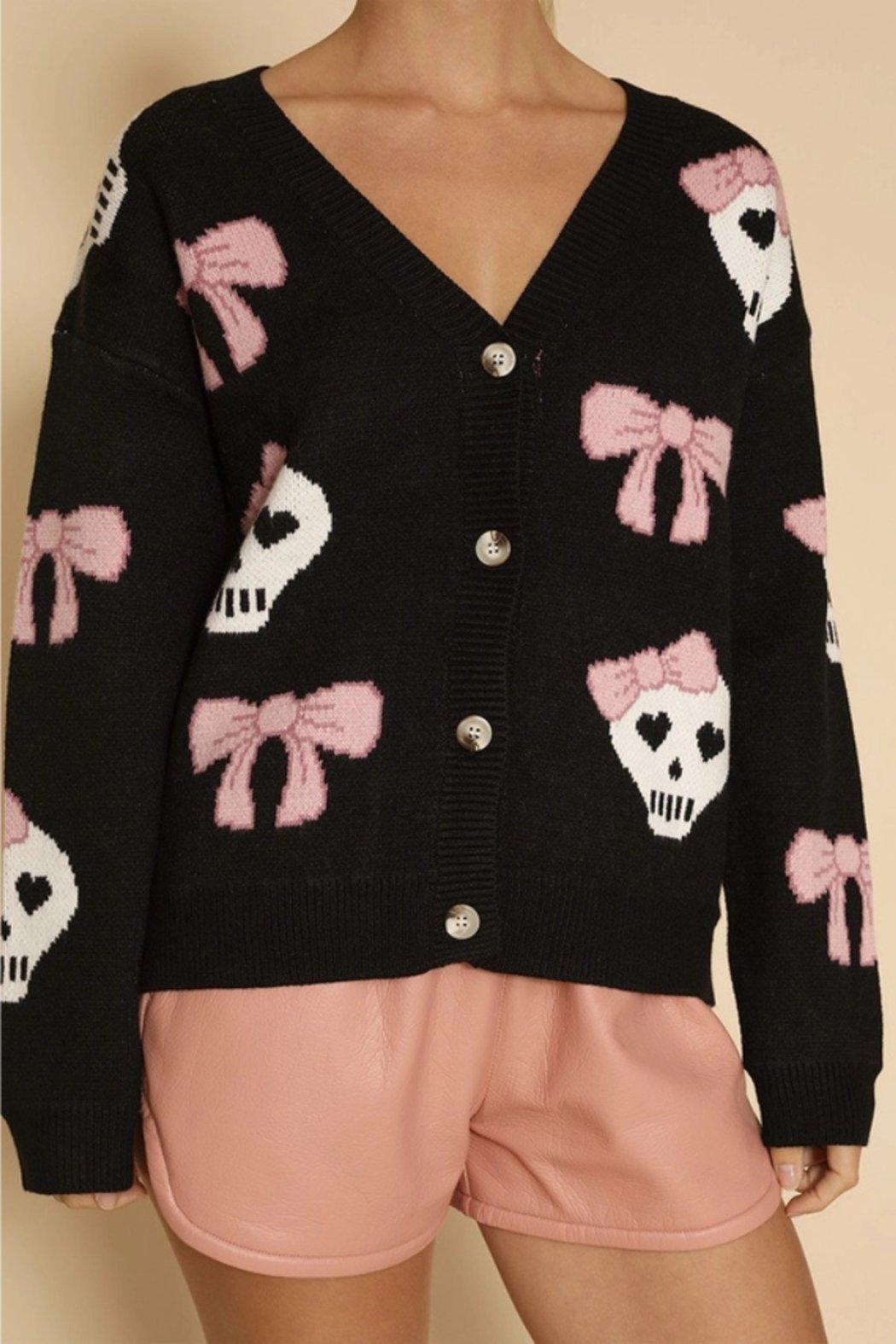 Bow Skull Knit Cardigan Product Image