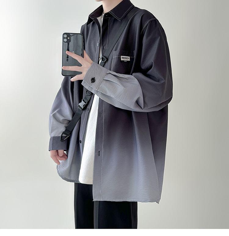 Long-Sleeve Gradient Button-Up Shirt Product Image