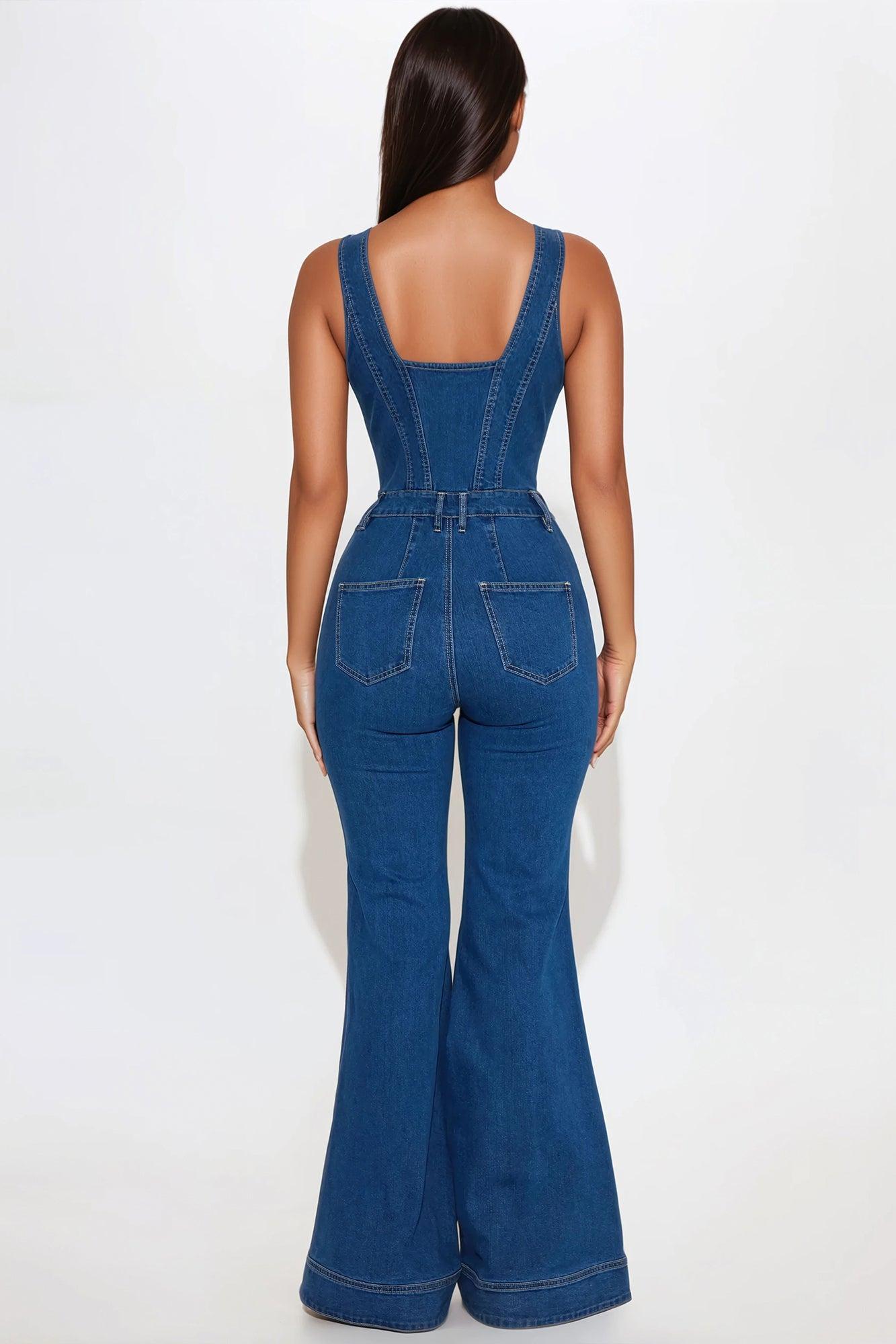 Jane Denim Jumpsuit  - Dark Wash Product Image