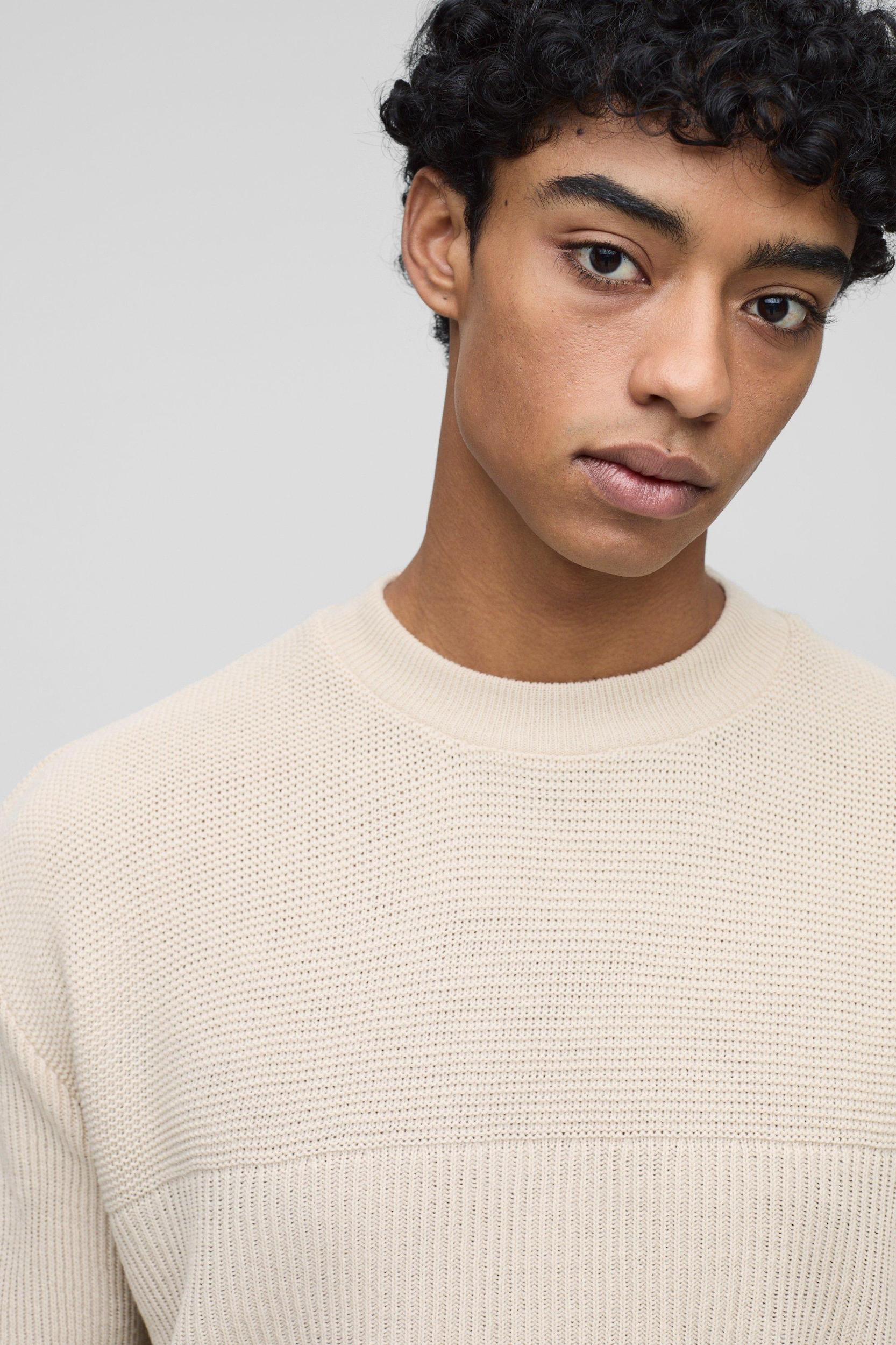 Relaxed Fit Extended Neck Ribbed Knit Panel Sweater | boohooMAN USA Product Image