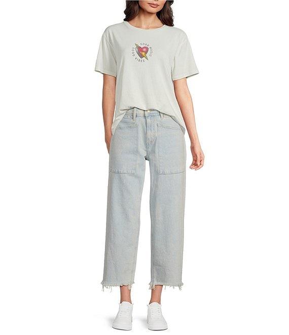 Lucky Brand Knit Good Vibes Print Crew Neck Short Sleeve Boyfriend Tee Product Image