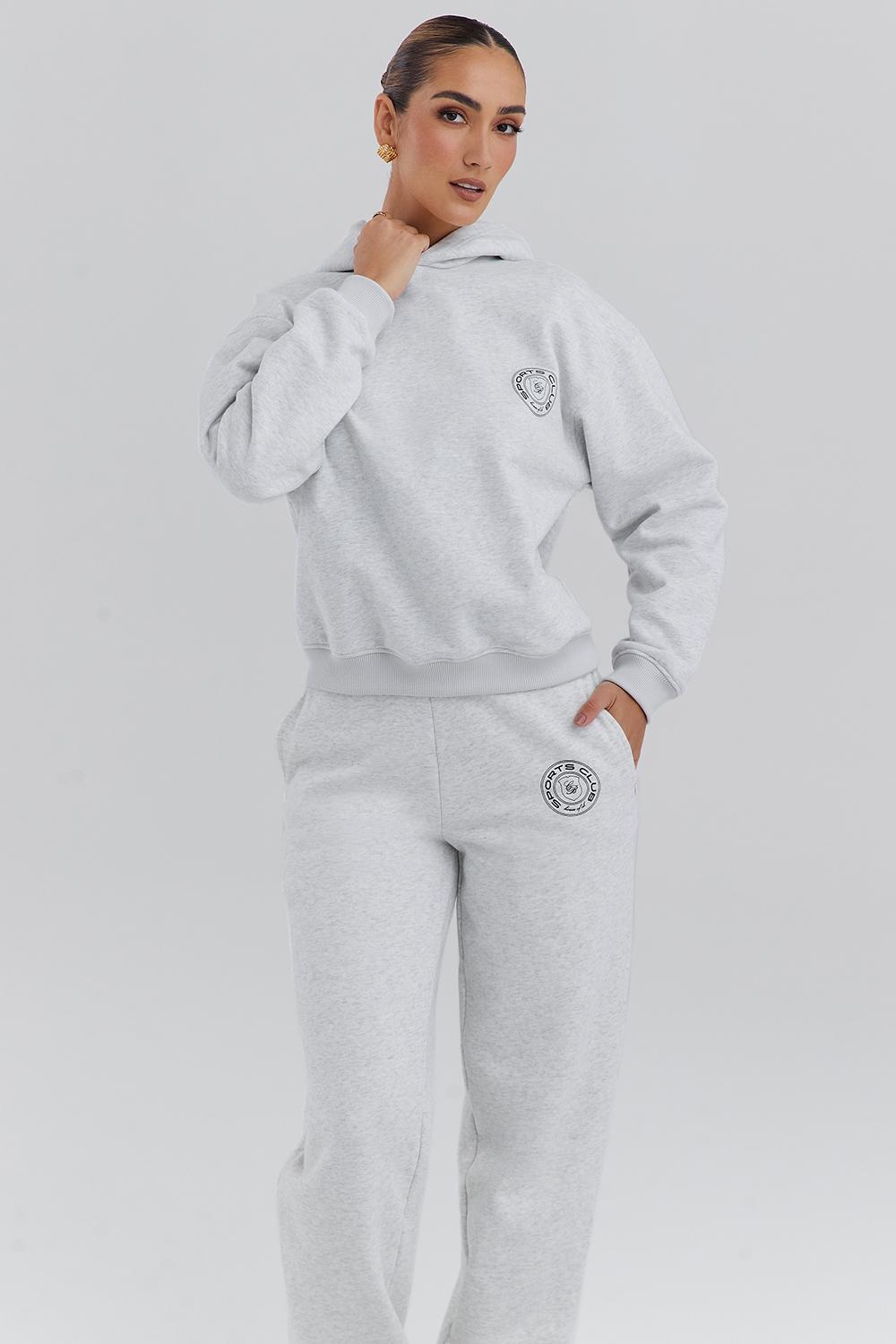 Muse  light grey marl cotton fleece-back hoodie Product Image