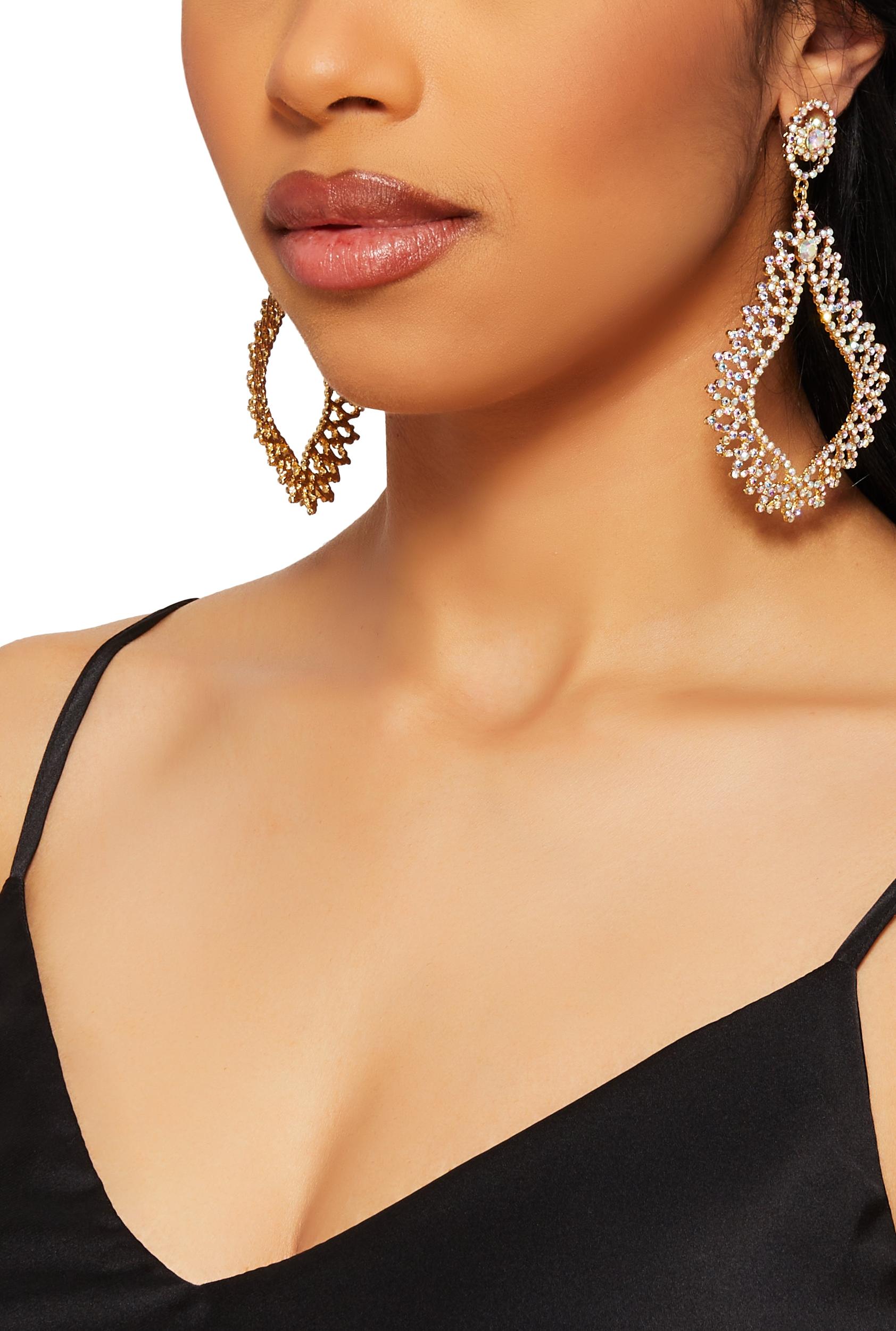 Womens Pave Teardrop Dangle Earrings Product Image