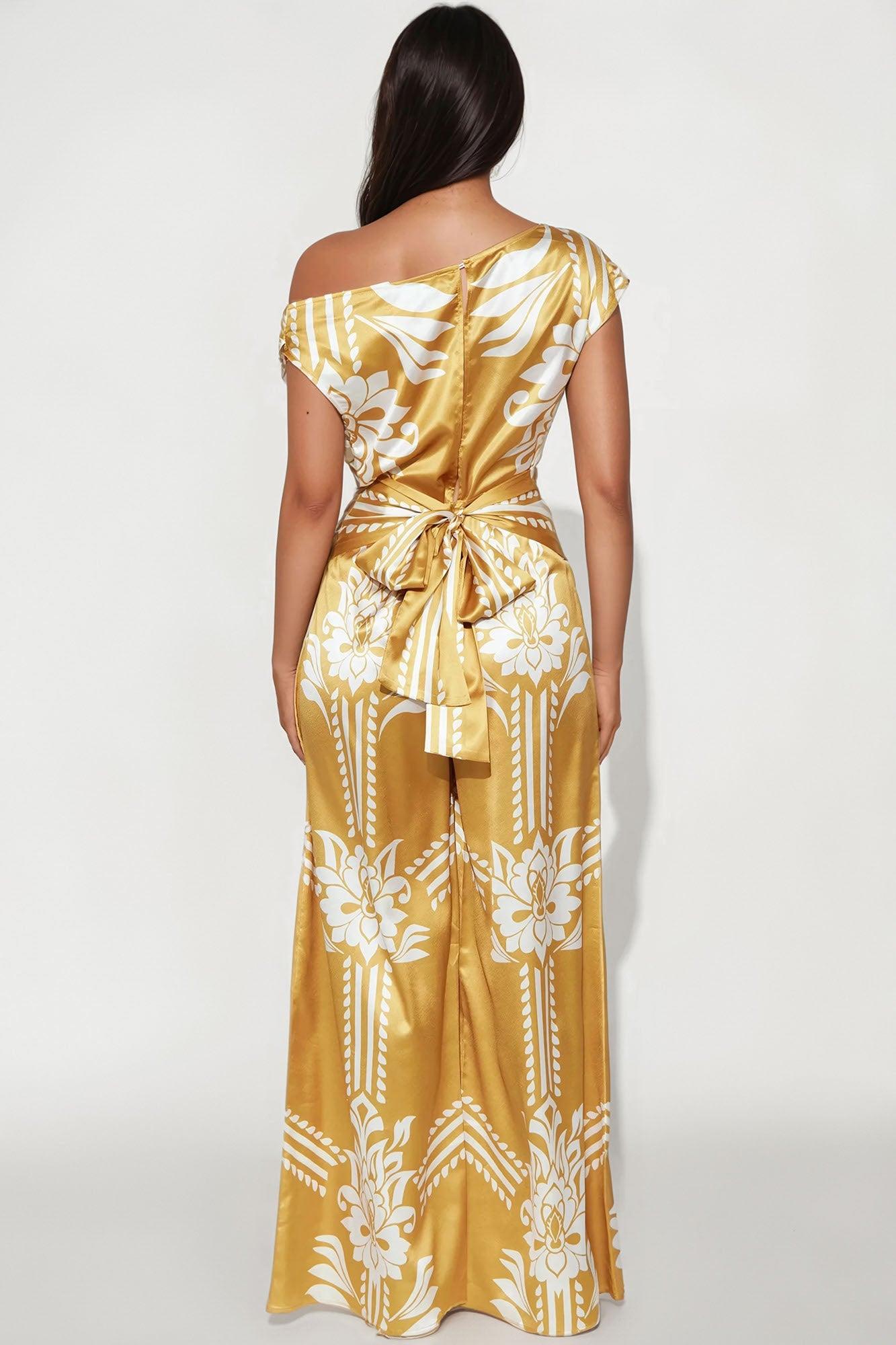 Champagne Spritz Satin Jumpsuit - Mustard/combo Female Product Image