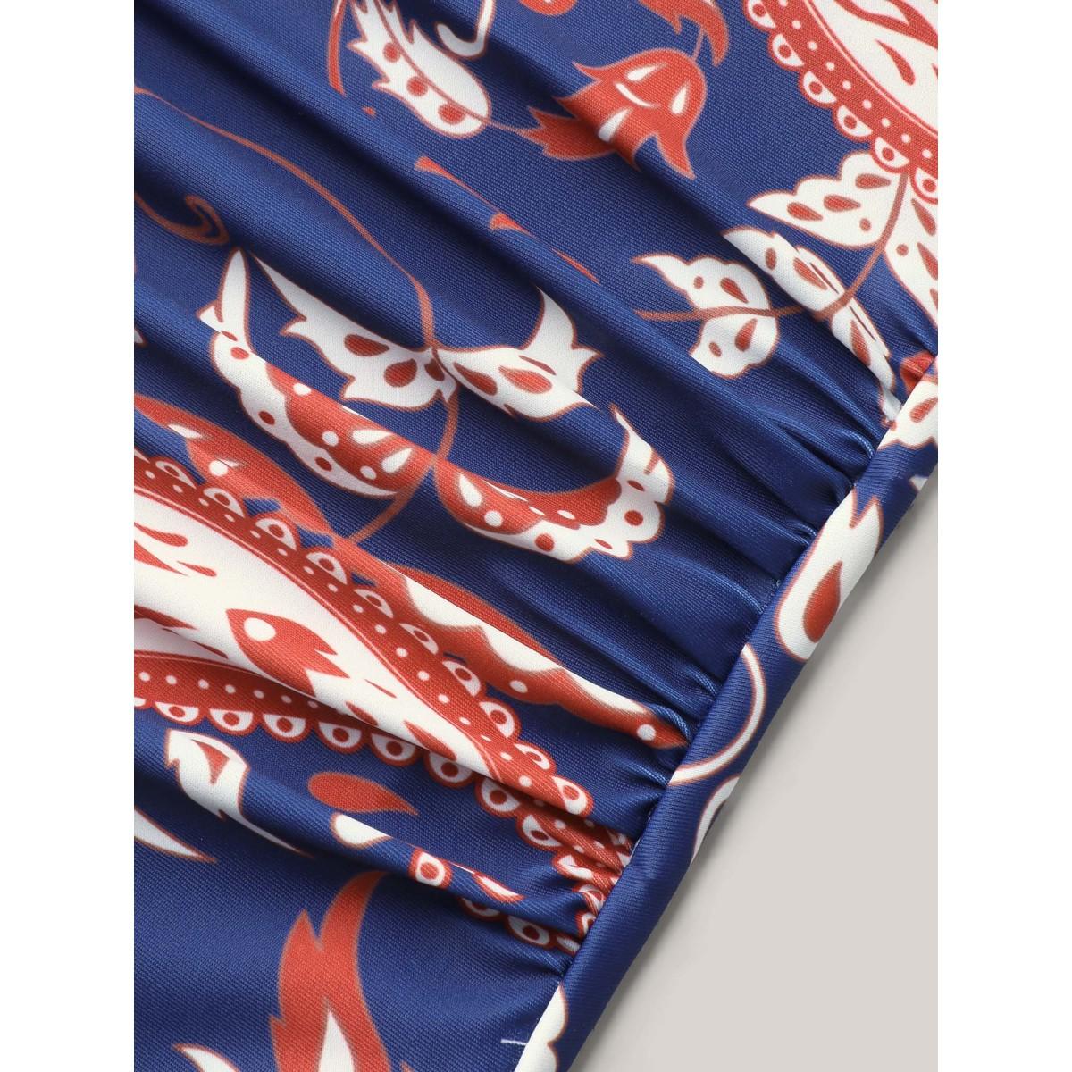 Plus Size Paisley Print Surplice One-Piece Swimsuit Women's Swimwear Indigo Beach Curve Bathing Suits High stretch One Pieces BloomChic 14-16/1X Product Image