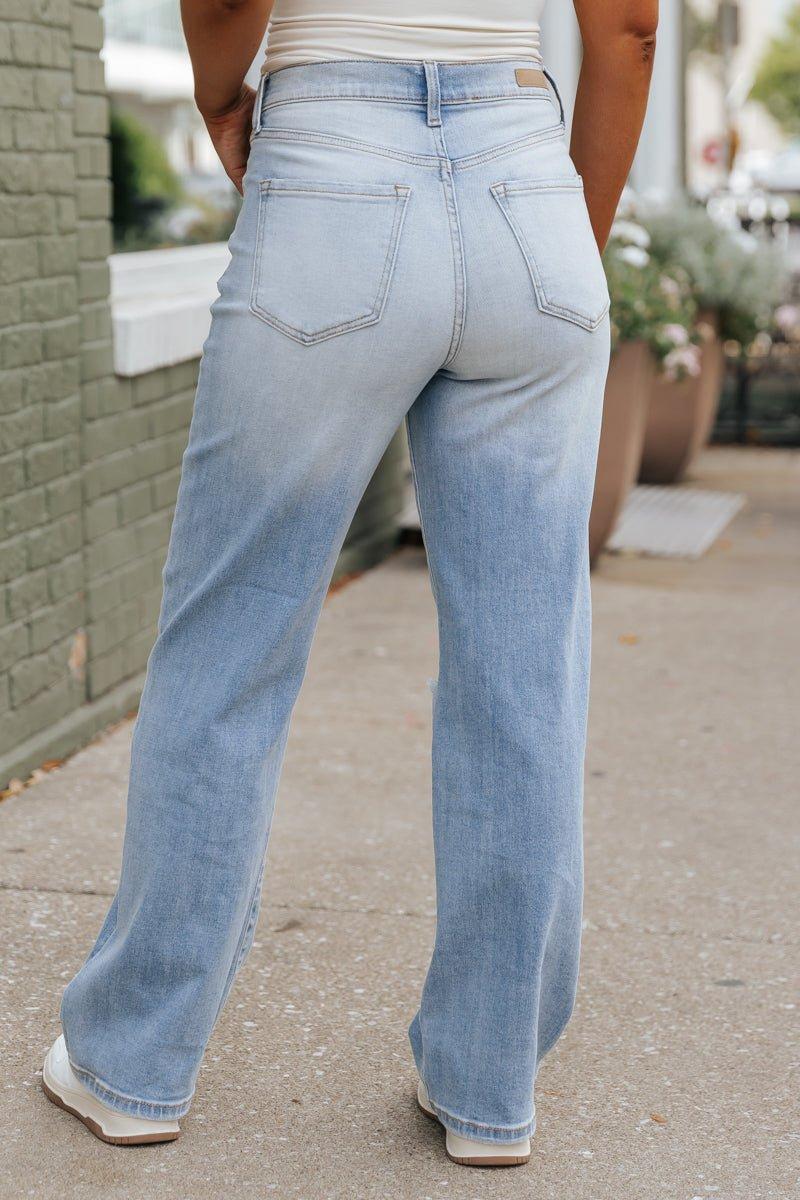 Light Wash Super High Rise Distressed Dad Jeans - FINAL SALE Product Image