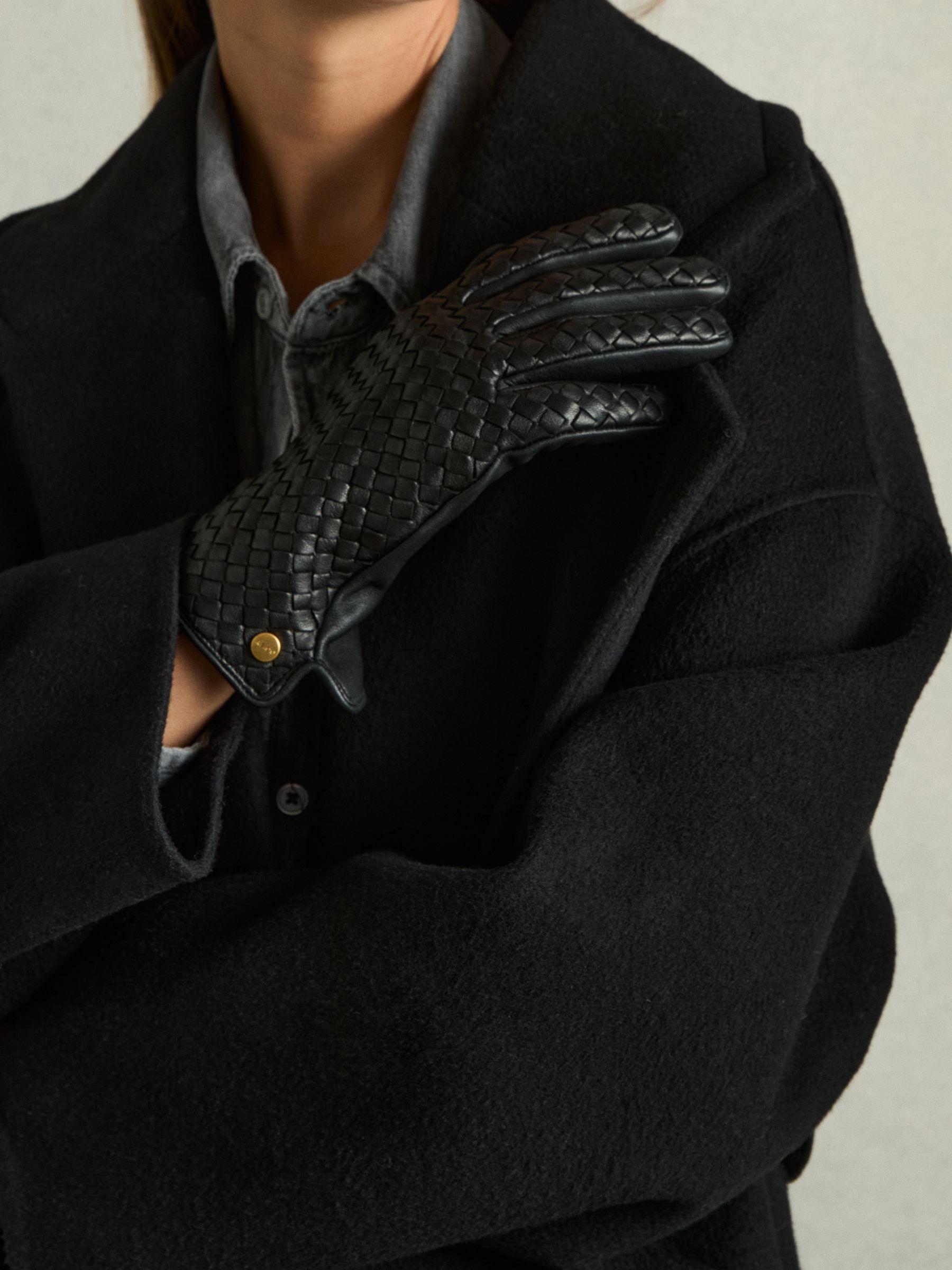 Woven Leather Gloves in Black Product Image