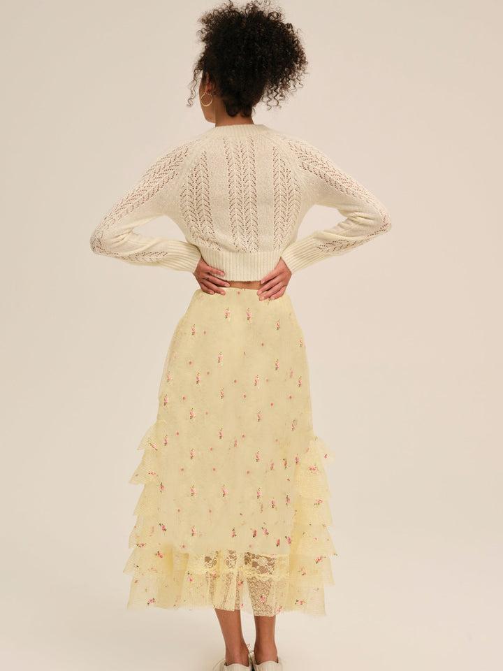 Poppy Lace Midi Skirt — Yellow Product Image