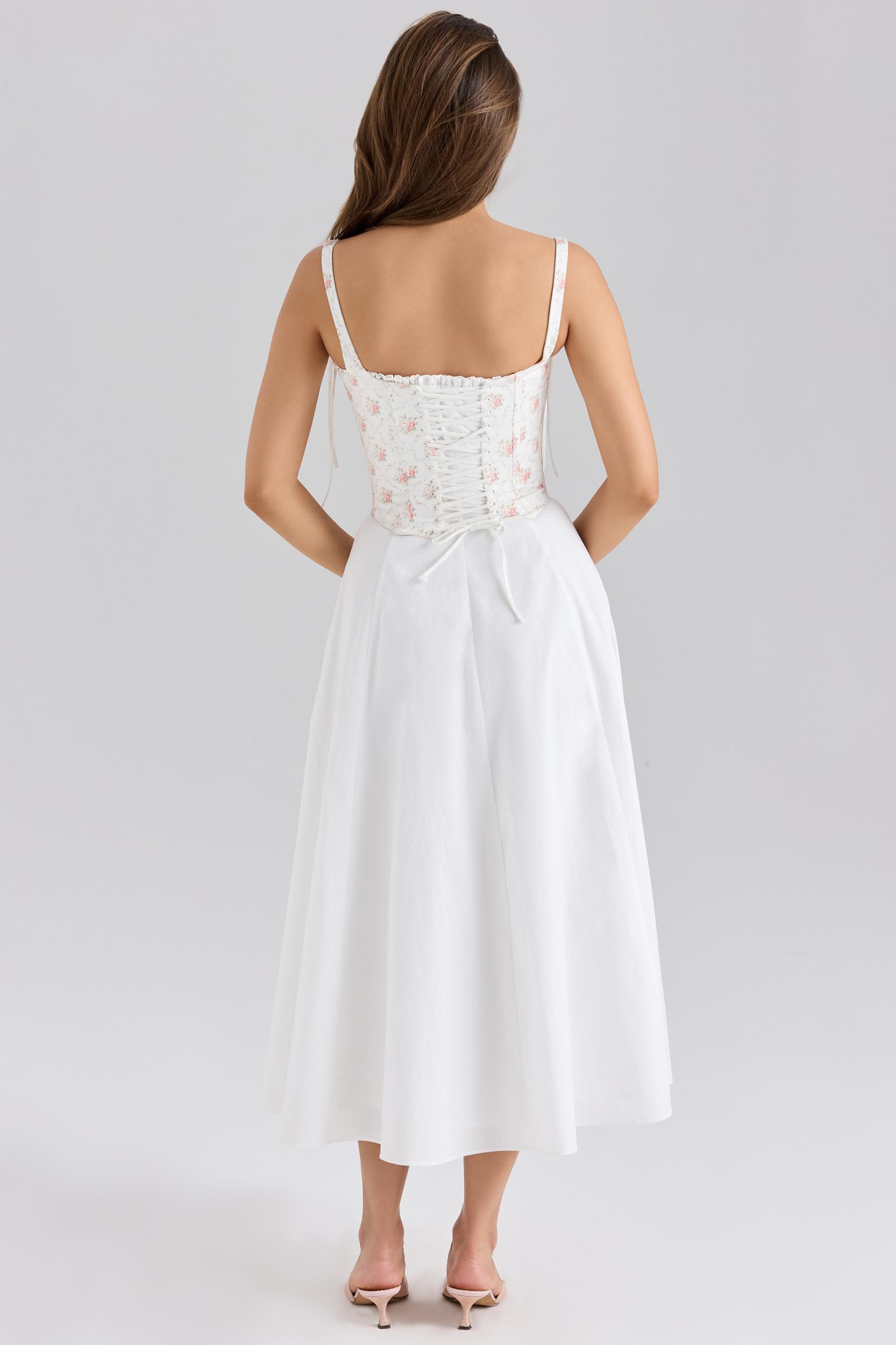 Clarabelle  rose print cotton detachable corset midi sundress Product Image