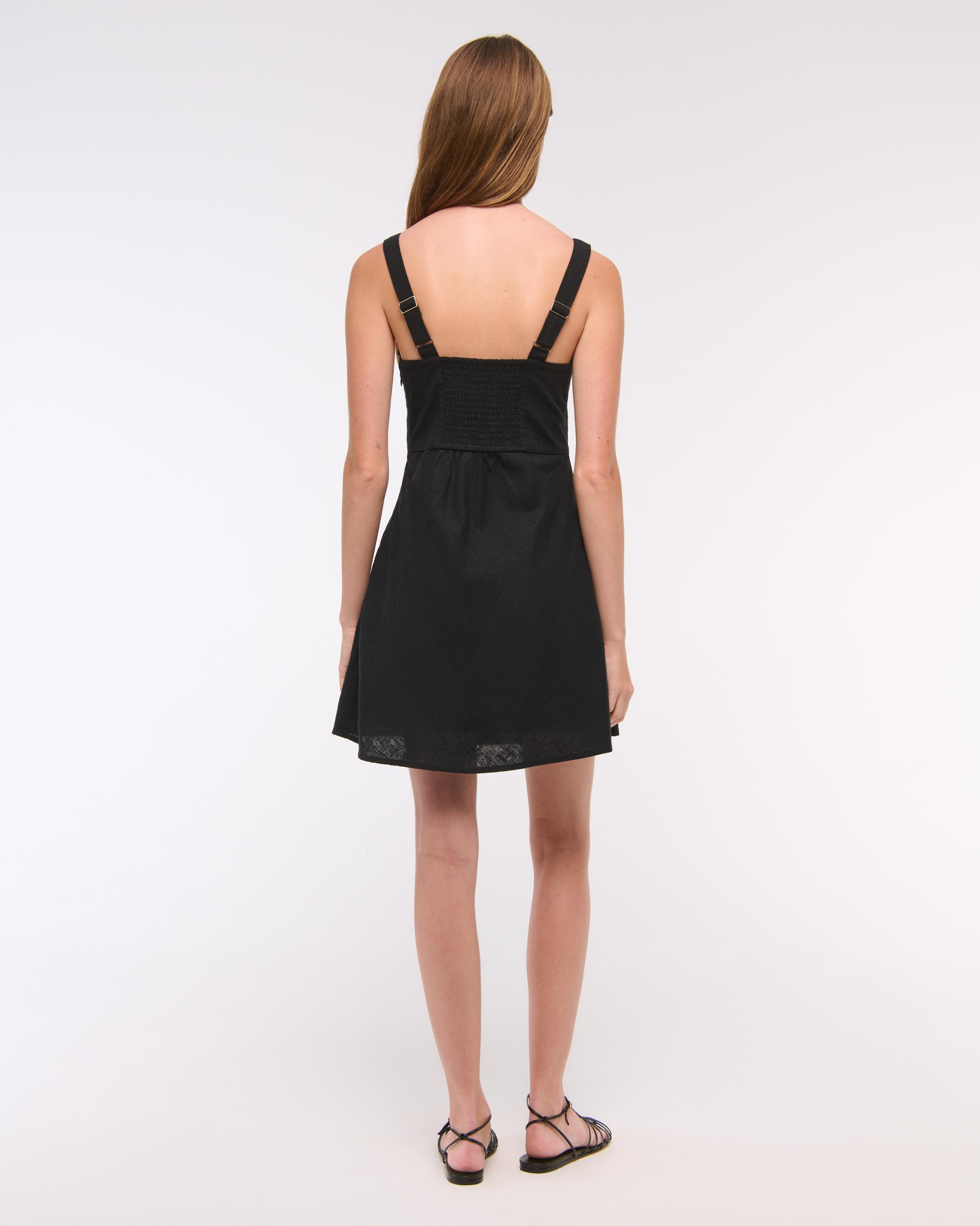 V-Neck Linen-Blend Mini Dress Product Image