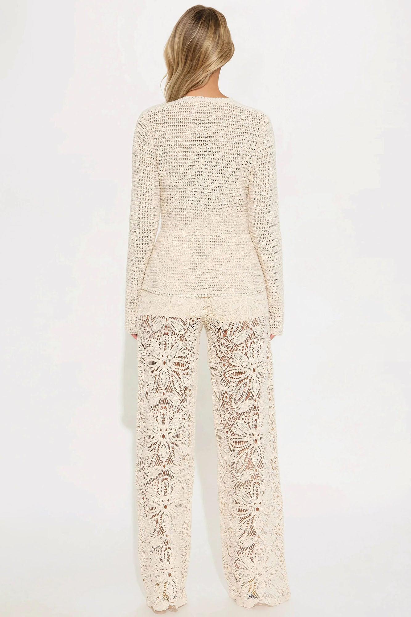 Saint Tropez Crochet Pant Set - Beige Product Image