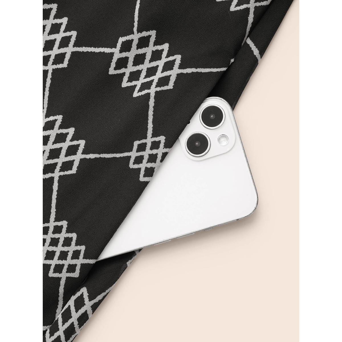 Plus Size U Neck Geometric Mesh Dress BlackFlower Women At the Office See through U-neck Long Sleeve Curvy BloomChic 26/4X Product Image