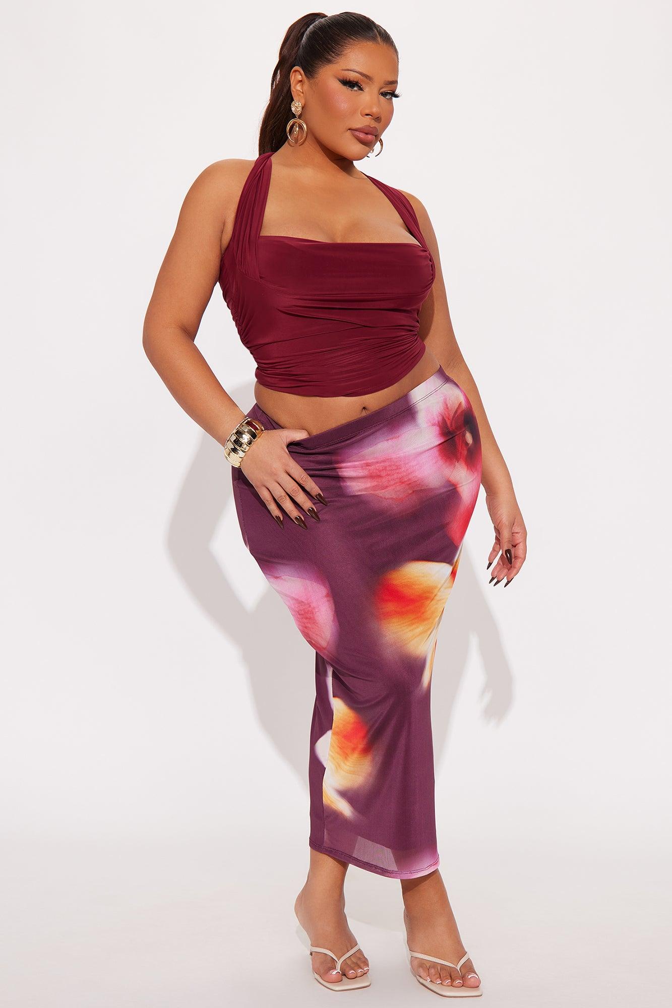 Don't Overthink Ruched Halter Top - Burgundy Product Image