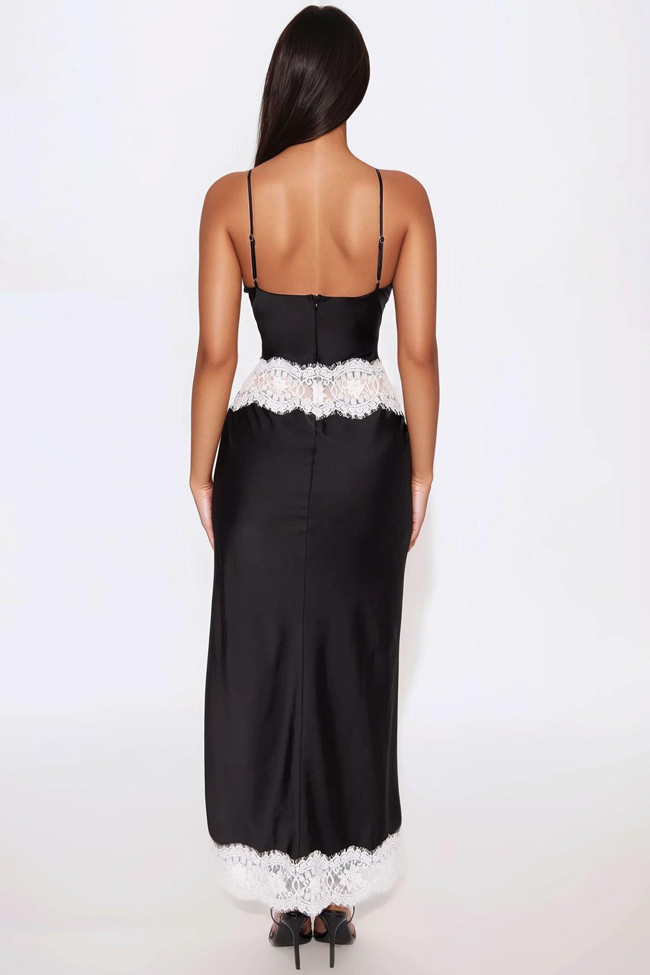 Sofia Satin Maxi Dress - Black/White Product Image