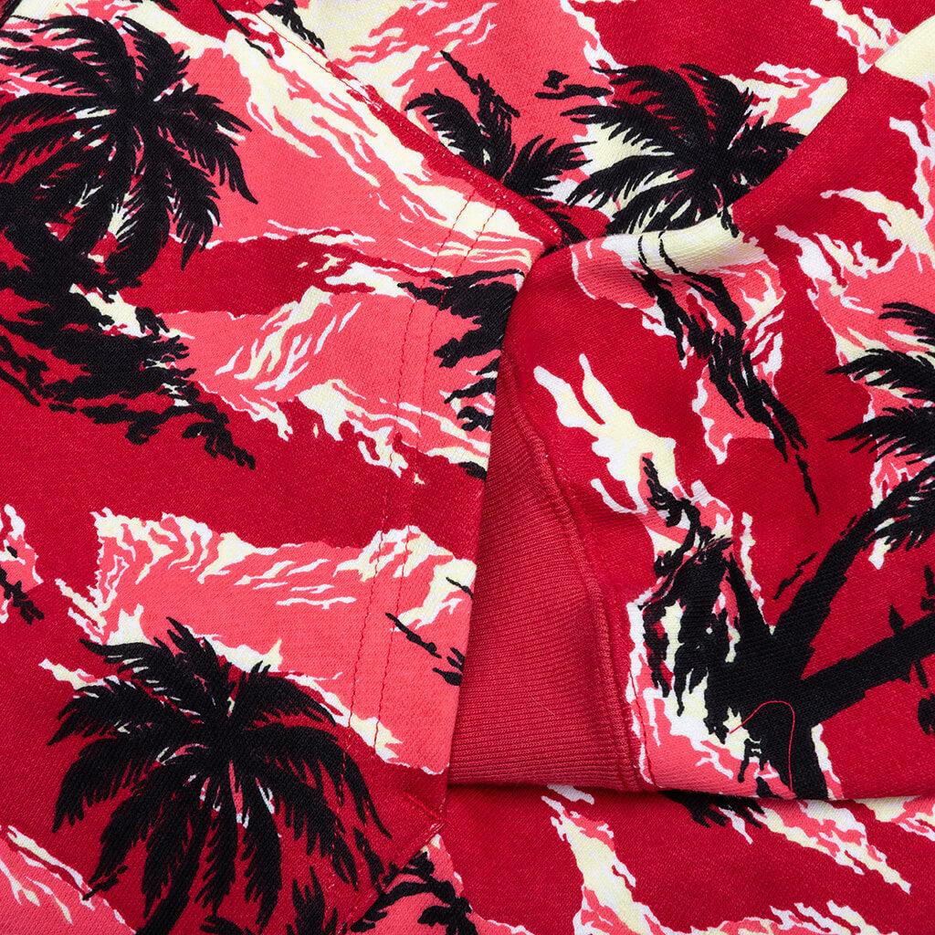 Palm Tree Camo Relaxed Fit Shark Full Zip Hoodie - Red Male Product Image