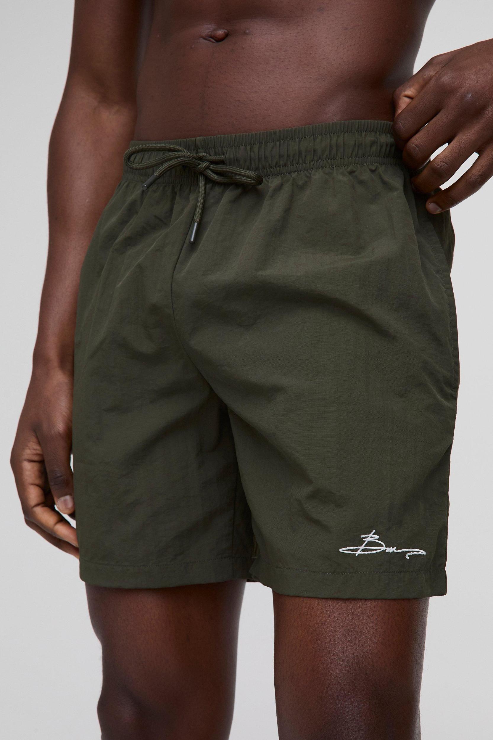 Elasticated Waist Relaxed Short Length Crinkle Nylon Embroidery Shorts | boohooMAN USA Product Image